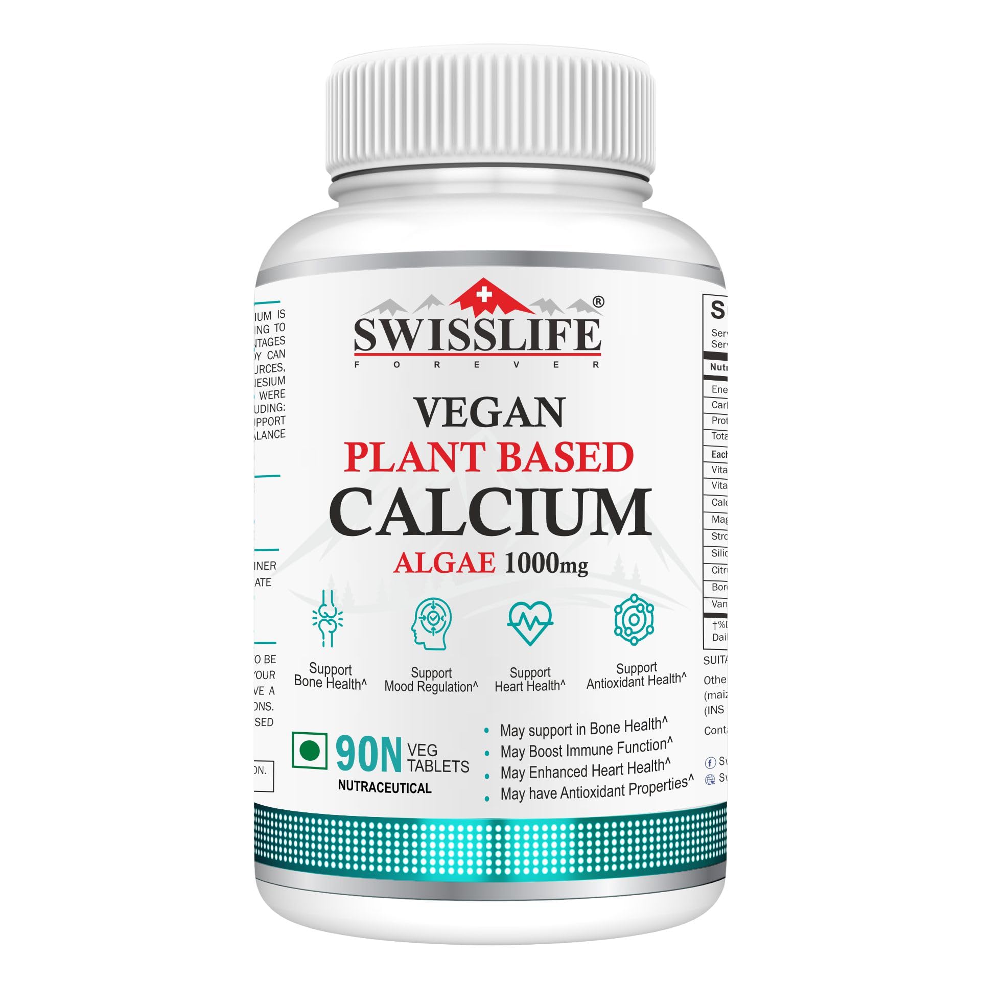 SWISSLIFE FOREVER Vegan Plant Based Calcium Tablets 90