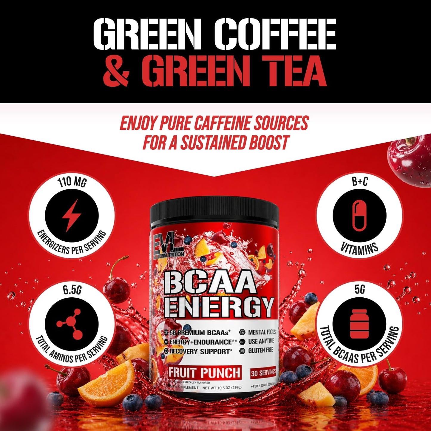 Evlution EVL BCAAs Amino Acids Powder 10.16 Fruit Punch