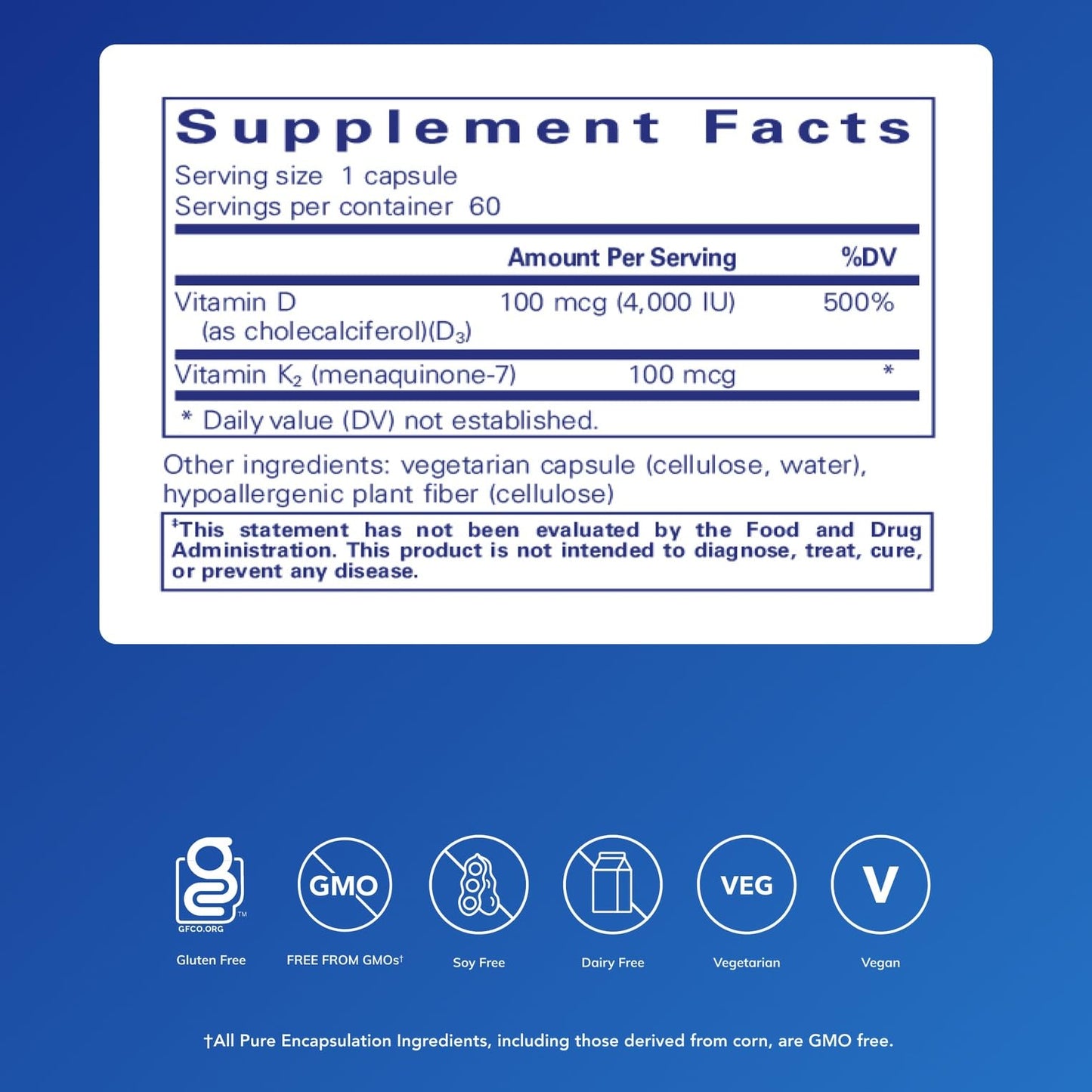 Pure Encapsulations Vitamin D3 & K2 - Bone & Vascular Health Support - Immune Function Support 60 Capsules