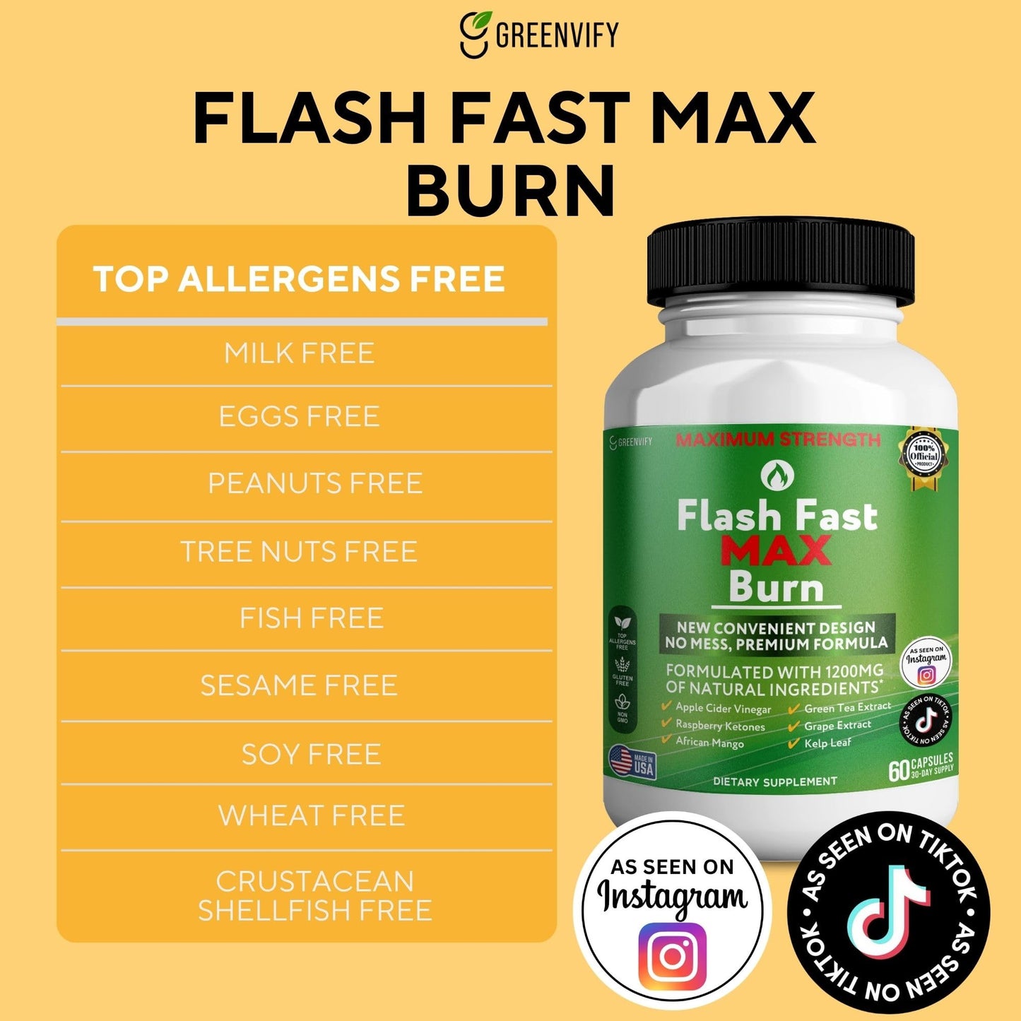 GREENVIFY Flash Fast Max Burn Dietary Supplement Capsule, 60 Capsules