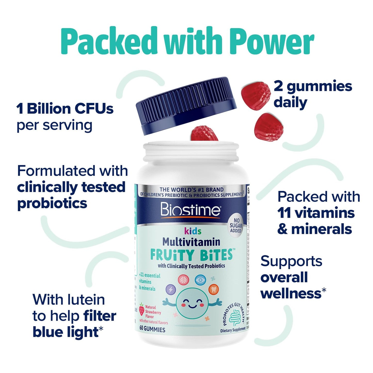 Biostime Kids Multivitamin with Probiotics & 11 Essential Vitamins (Ages 4+) Gummies, 50 Count