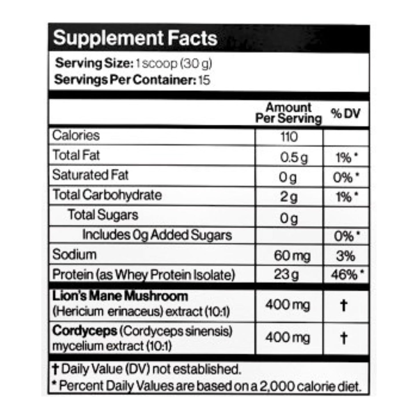 Functional Performance Co. Whey Isolate Protein Powder, Grass Fed, Vanilla, with Lion’s Mane (400mg) & Cordyceps (400mg), 16 Servings
