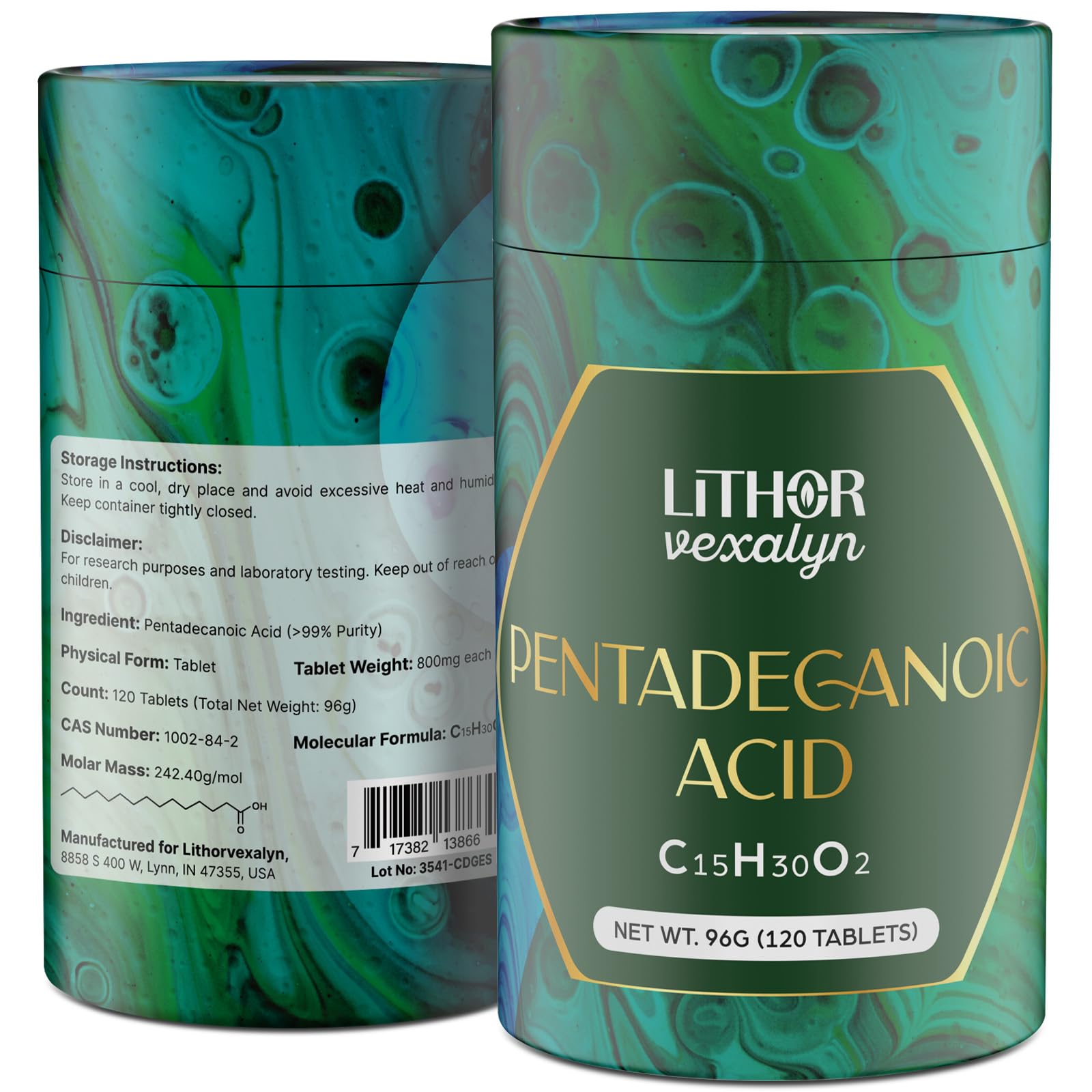 Lithorvexalyn Pentadecanoic Acid (C15:0), 800 mg Per Tablet, Liposomal Formula, 120 Tablets