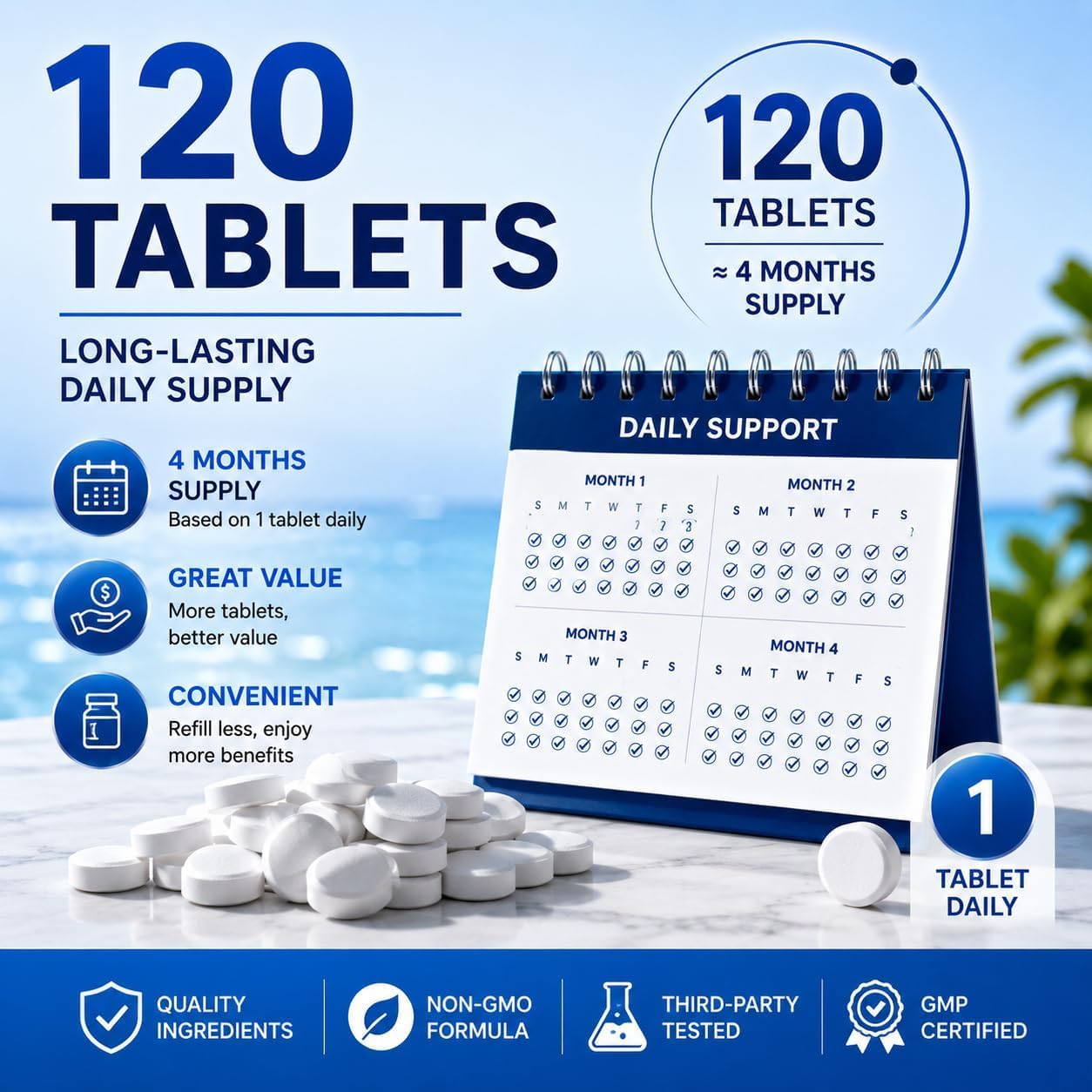 Jebiue Hydrogen Water Tablets with 16 PPM Molecular H2 and 240 mg Magnesium, 120 Tablets