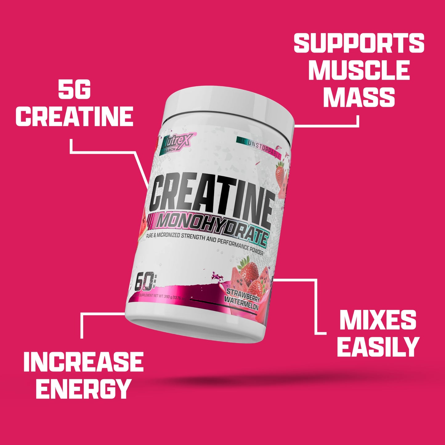 Nutrex Research Creatine Powder Strawberry Watermelon, 60 Servings