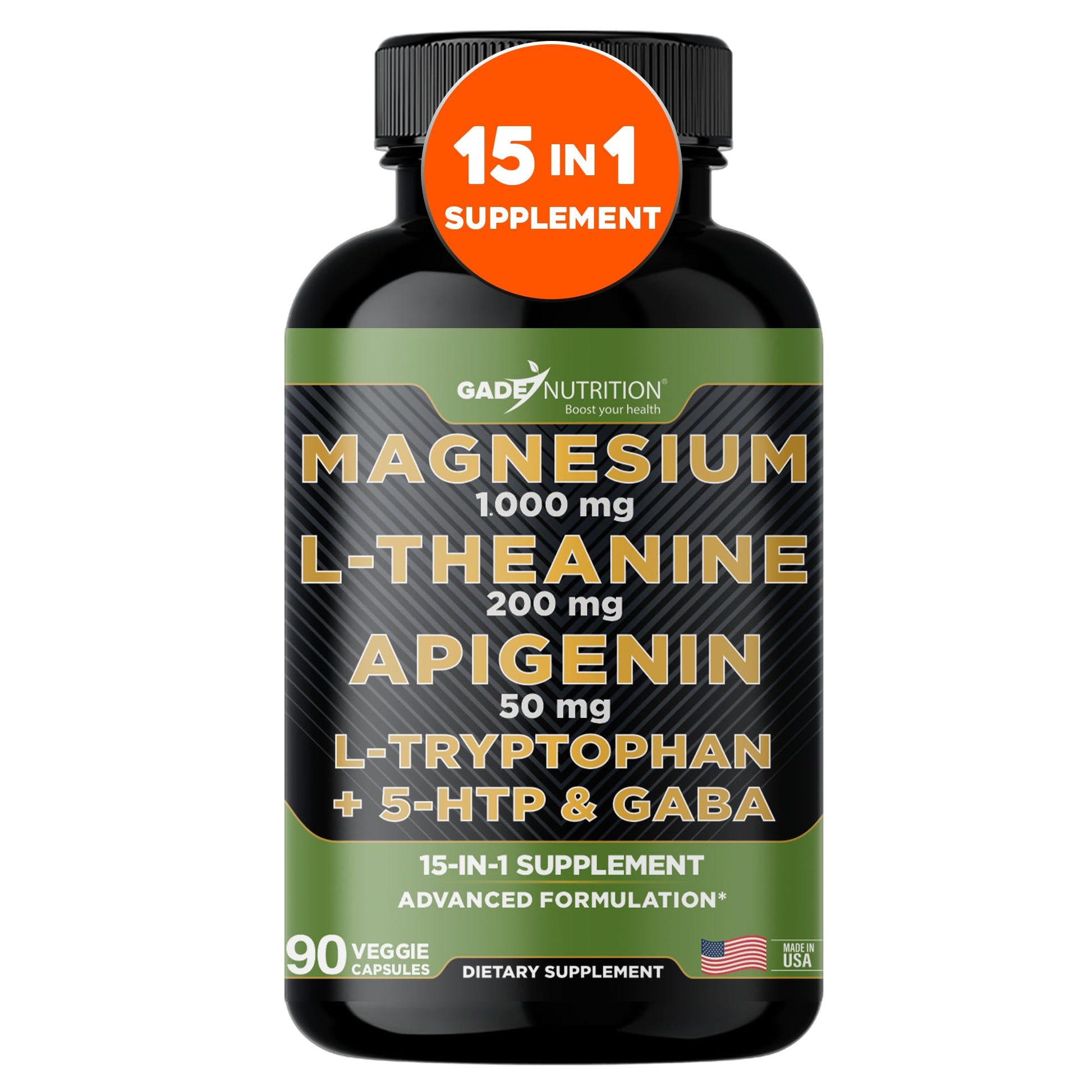 GADE NUTRITION BOOST YOUR HEALTH Magnesium Glycinate Complex, L-Theanine 200 mg Sleep Aid, Apigenin, GABA, 5-HTP, Ashwagandha, Chamomile 90 Capsules