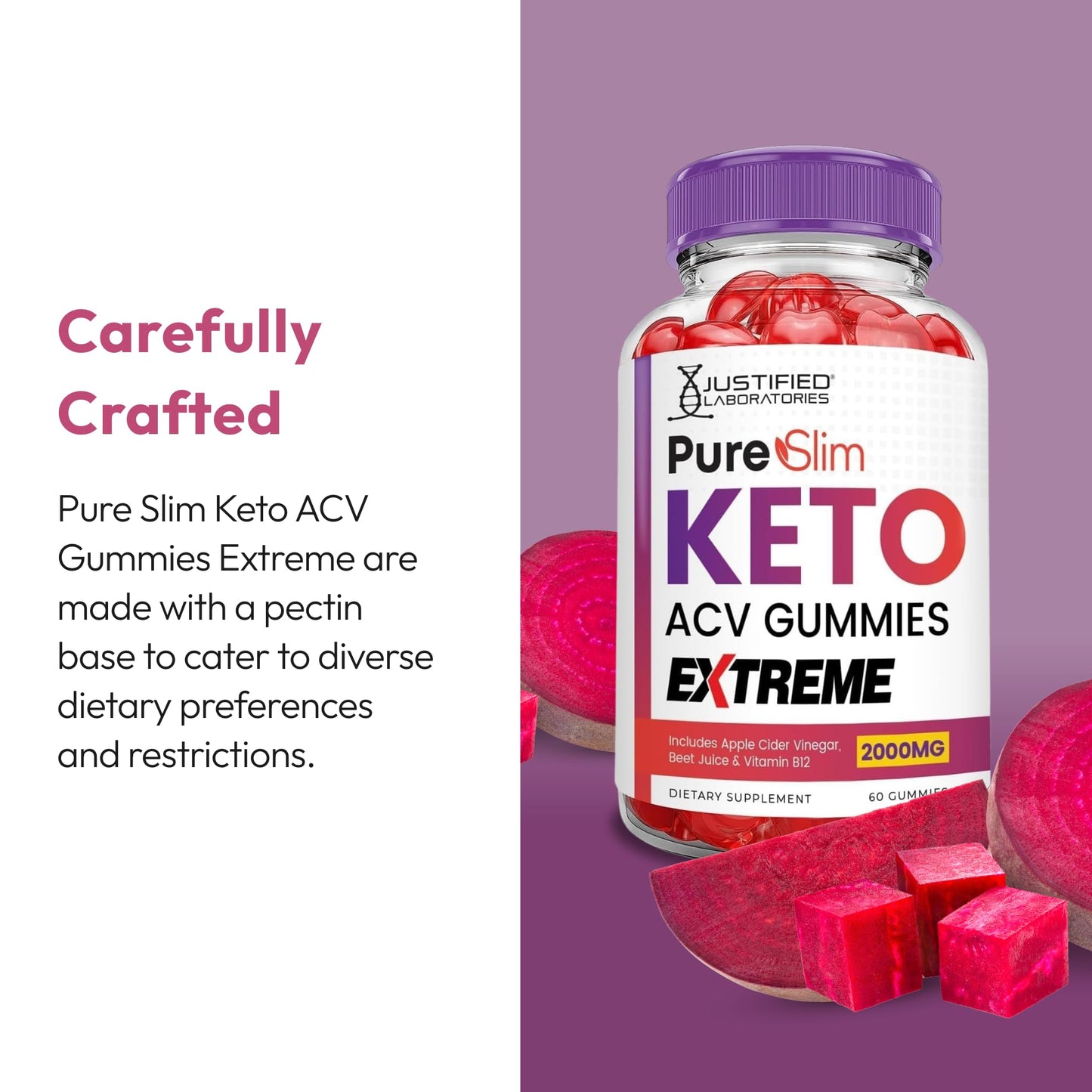 Justified Laboratories Pure Slim Keto ACV Gummies Extreme (2000 mg) 120 Gummies