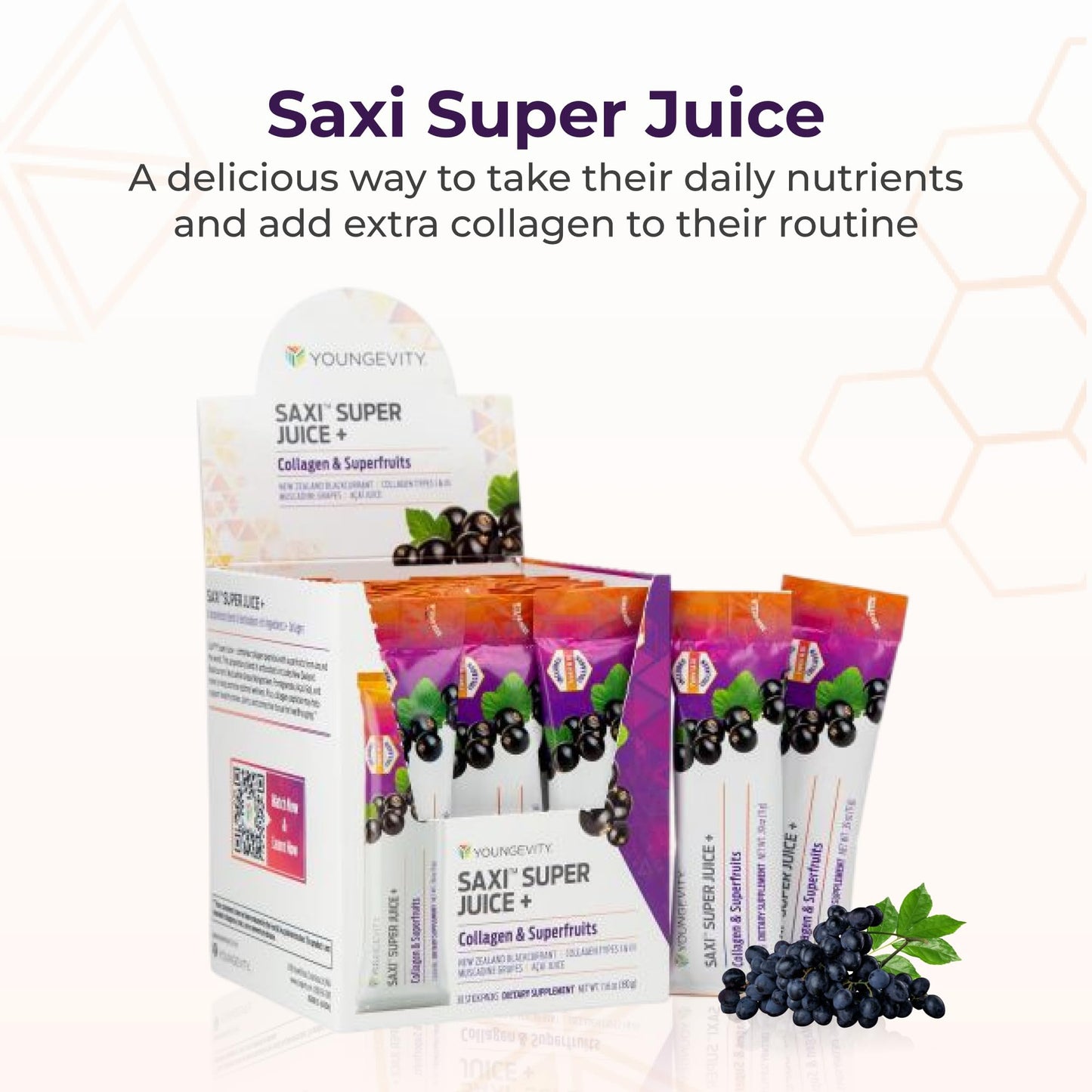 Youngevity SaXi Super Juice+ Collagen & Superfruits with New Zealand Blackcurrant Powder 1.16 oz