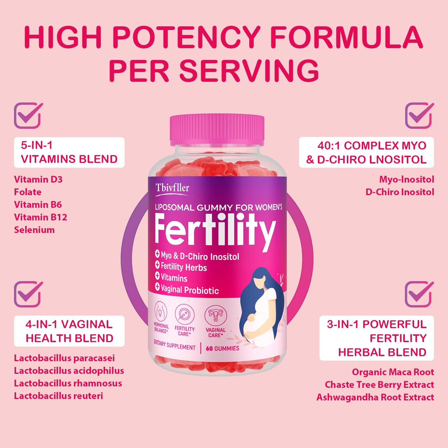 Tbivfller Fertility Prenatal Vitamins Gummies, 60 Count