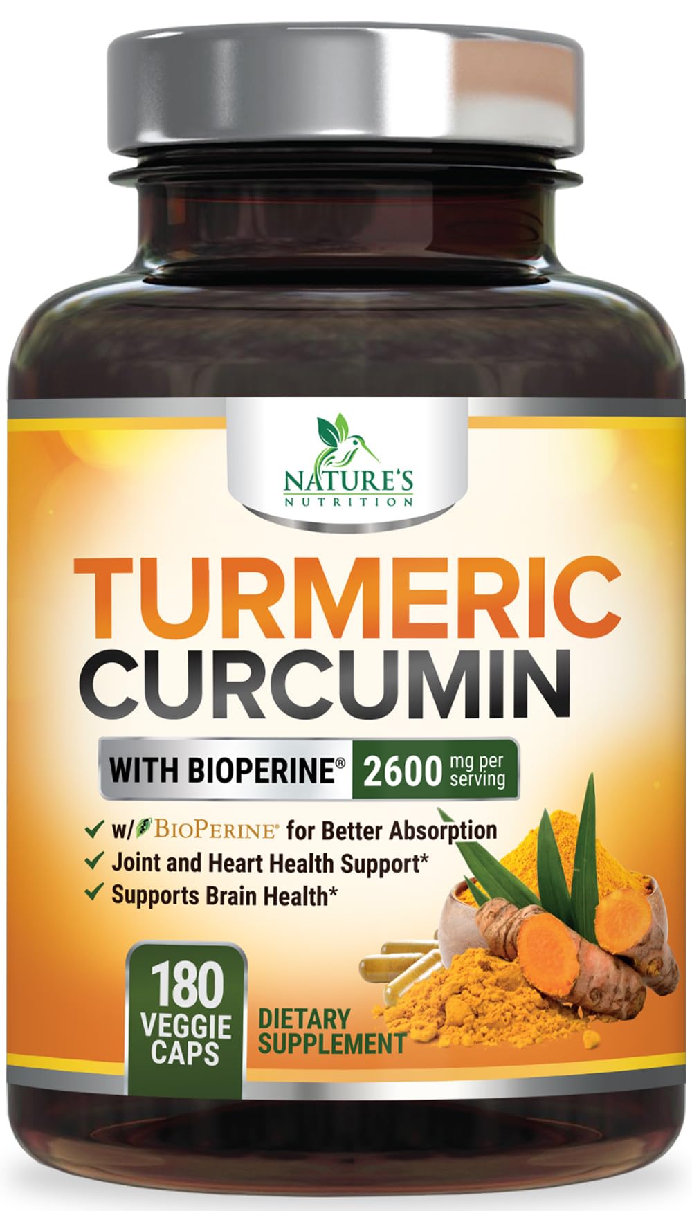 Nature's Nutrition Turmeric Curcumin Supplement Capsules 180 Count