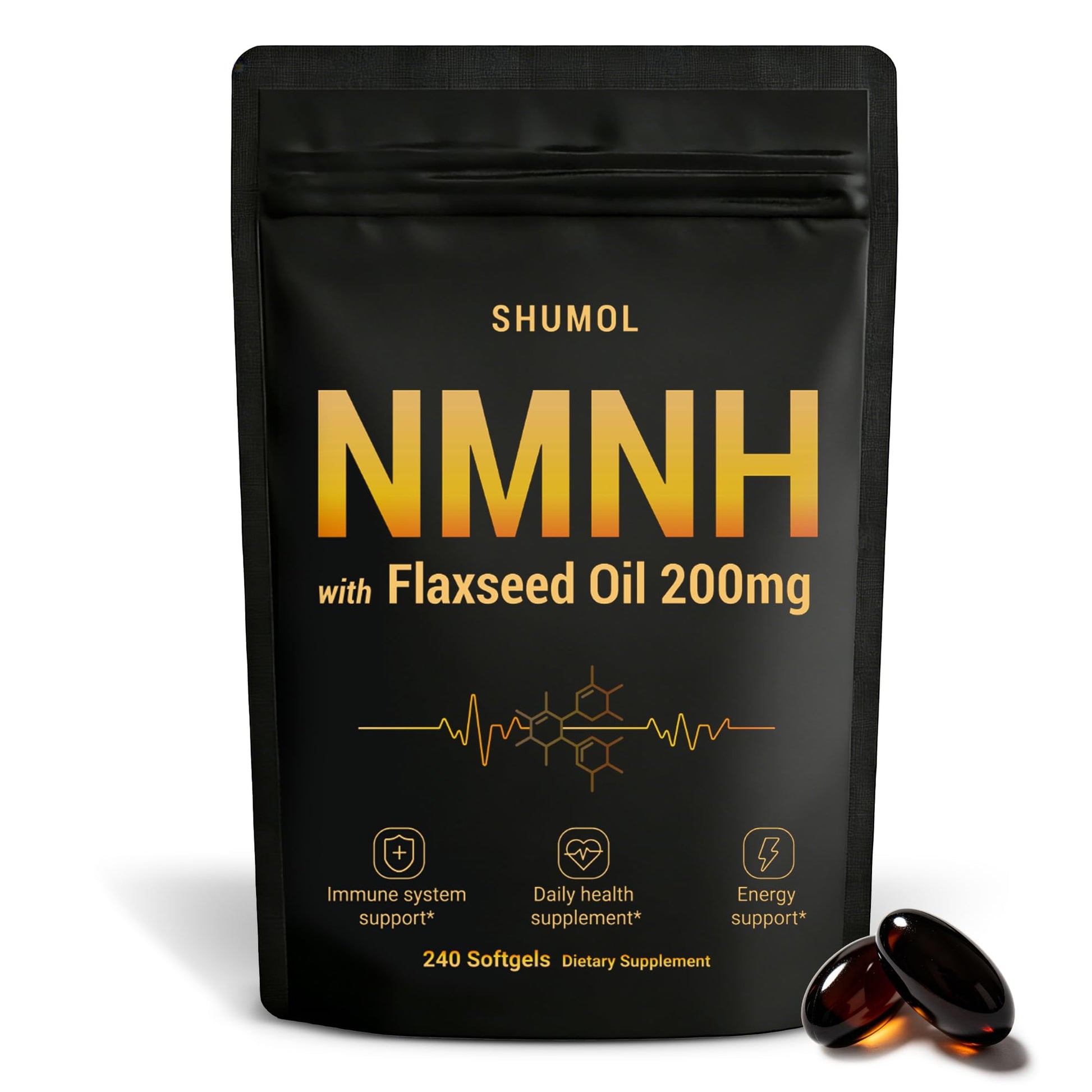 Shumol NAD Supplement Liposomal NMNH Softgel 500mg with Flaxseed Oil 200mg, 240 Softgels