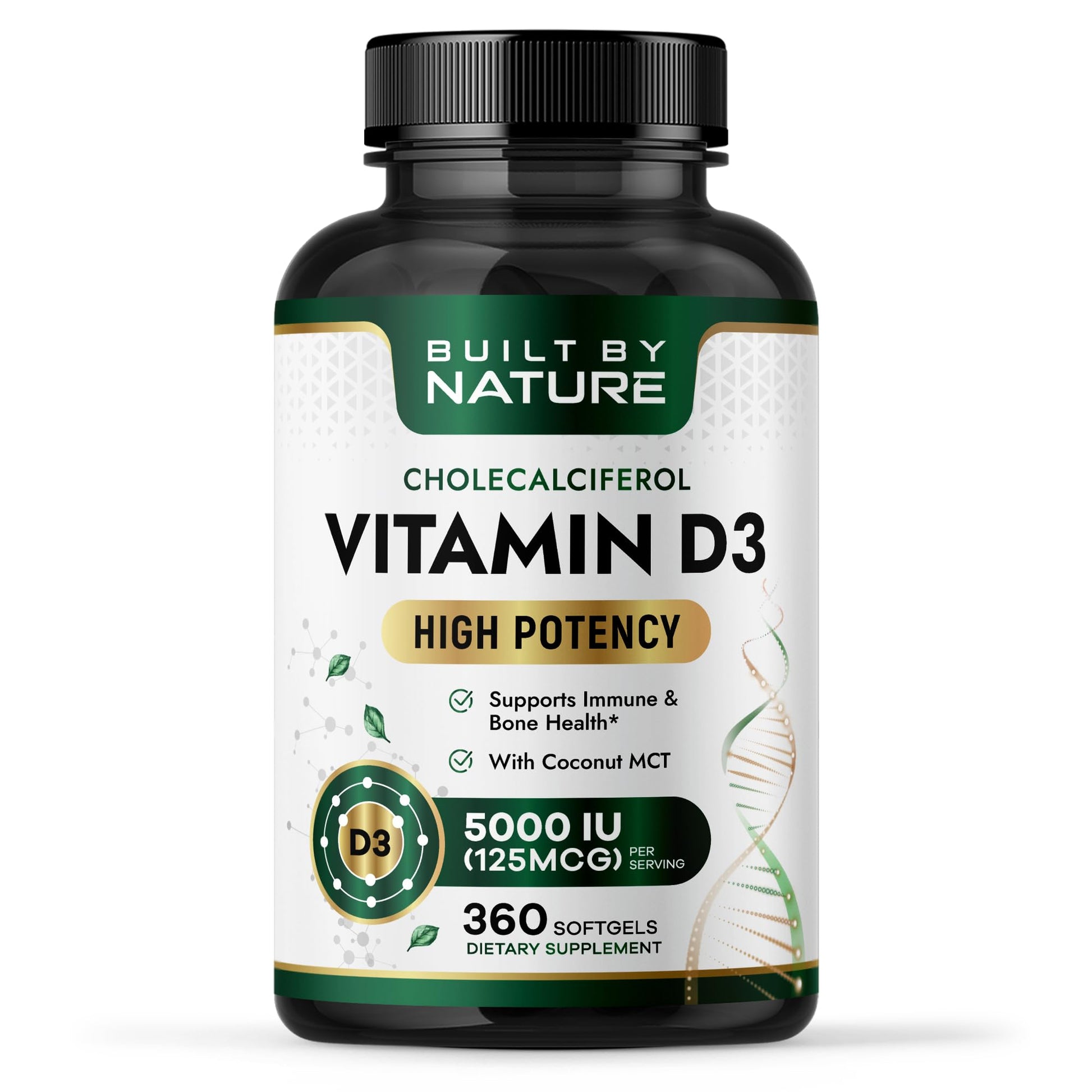 Built by Nature Vitamin D3 5000 IU Supplement 360 Softgels