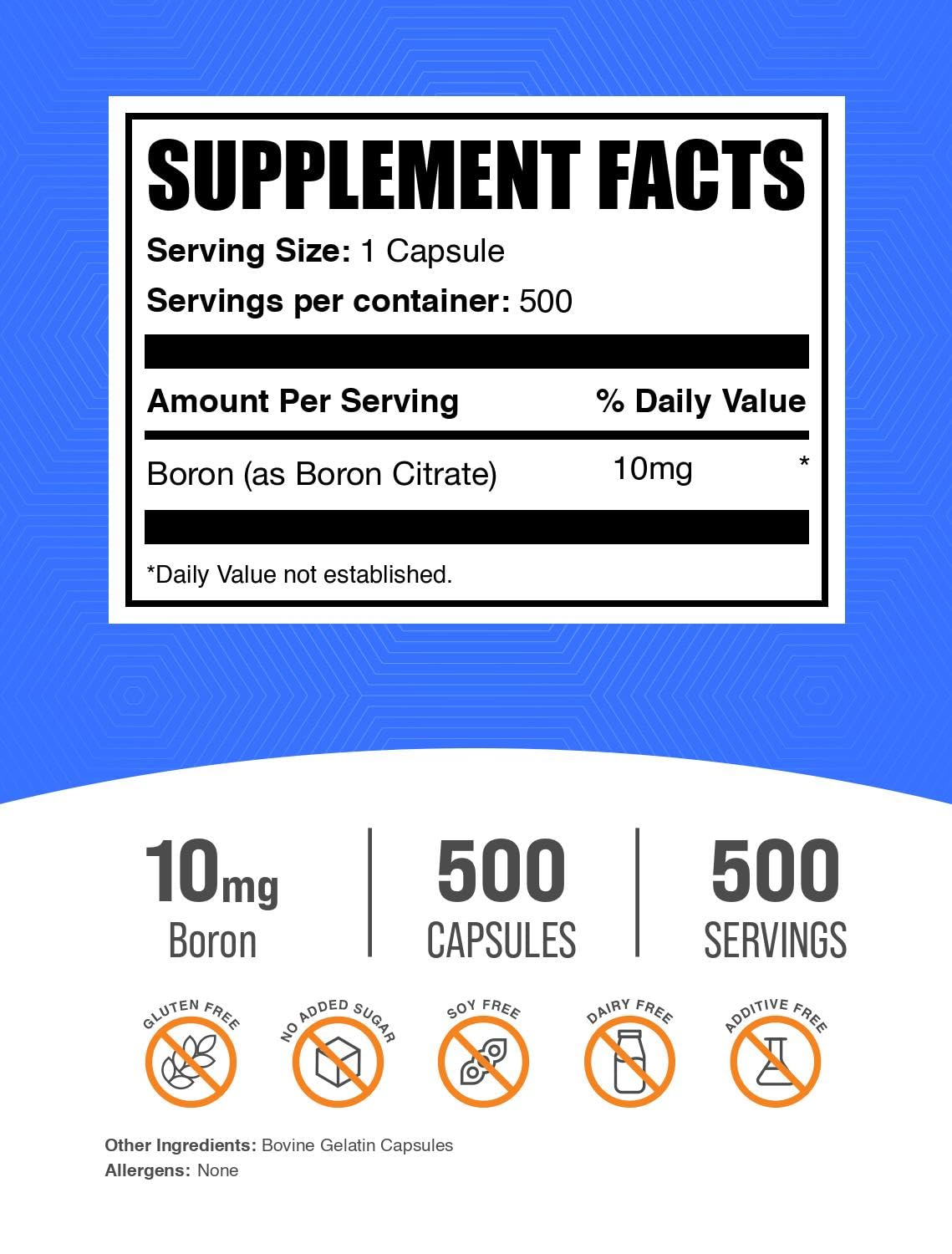 BulkSupplements Boron Citrate Capsules, 500 Count