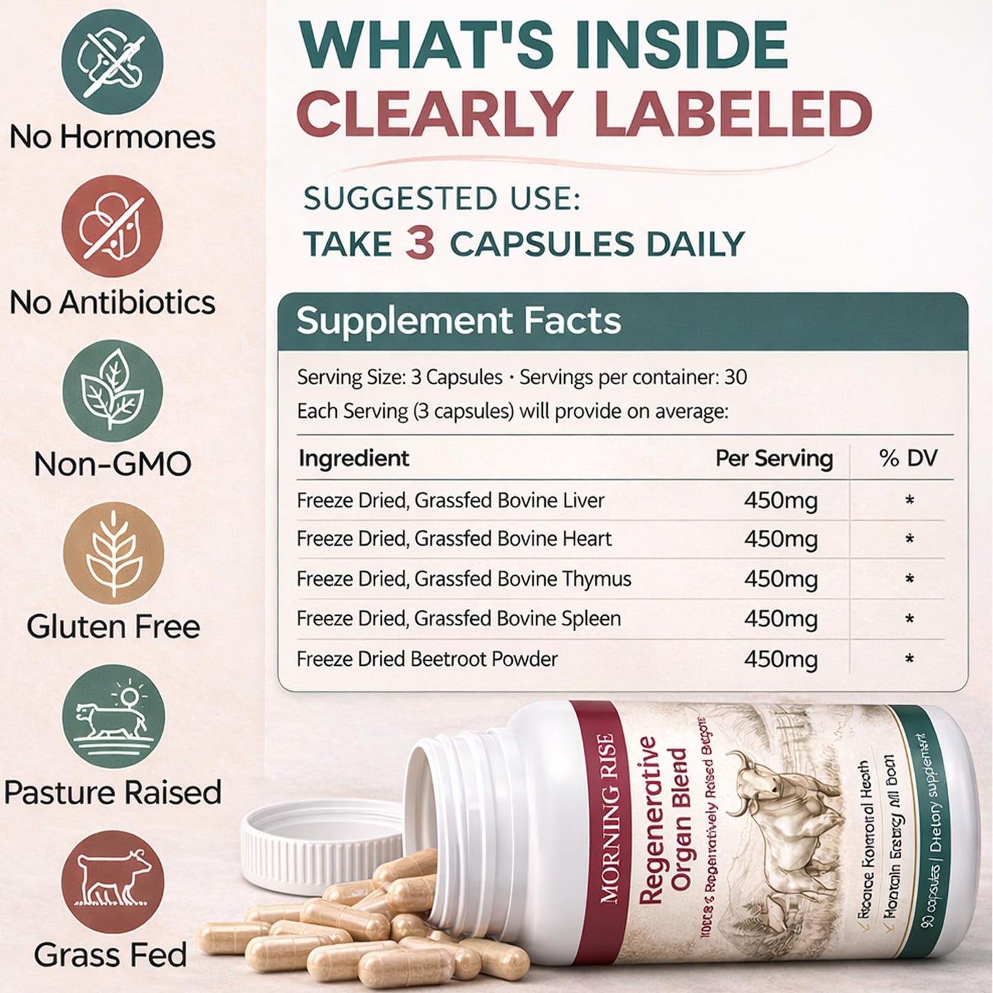 MORNING RISE Beef Liver Extracts, 90 Capsules