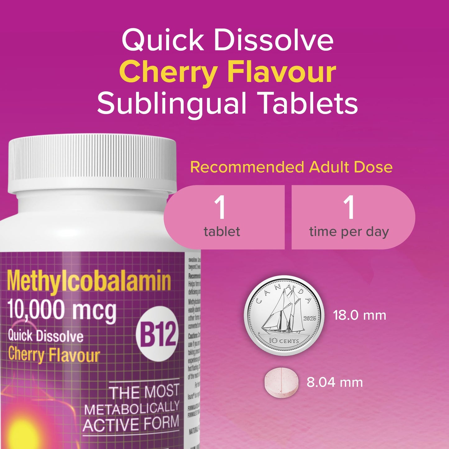Natural Factors Methylcobalamin 10,000 mcg - Vitamin B12 Supplement in Metabolically Active Form - Supplement Supports Cll Formation & Energy Production 30 Tablets