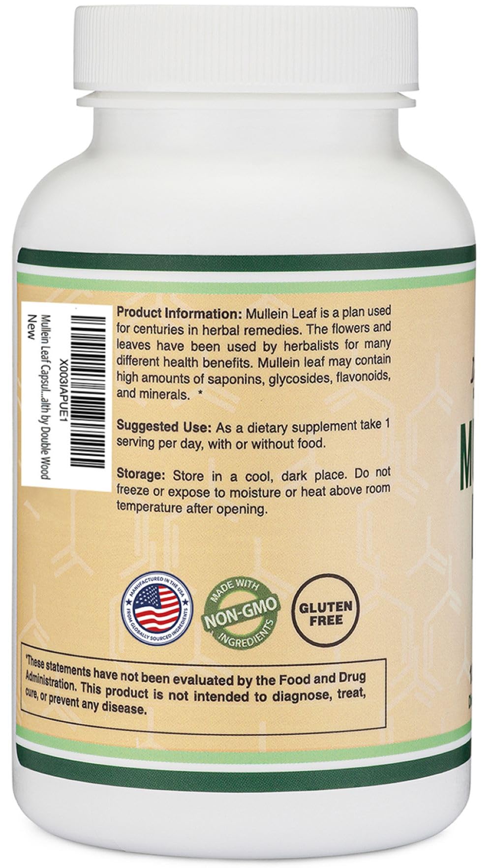 Double Wood Supplements Mullein Leaf 1000mg Capsule, 180 Capsules