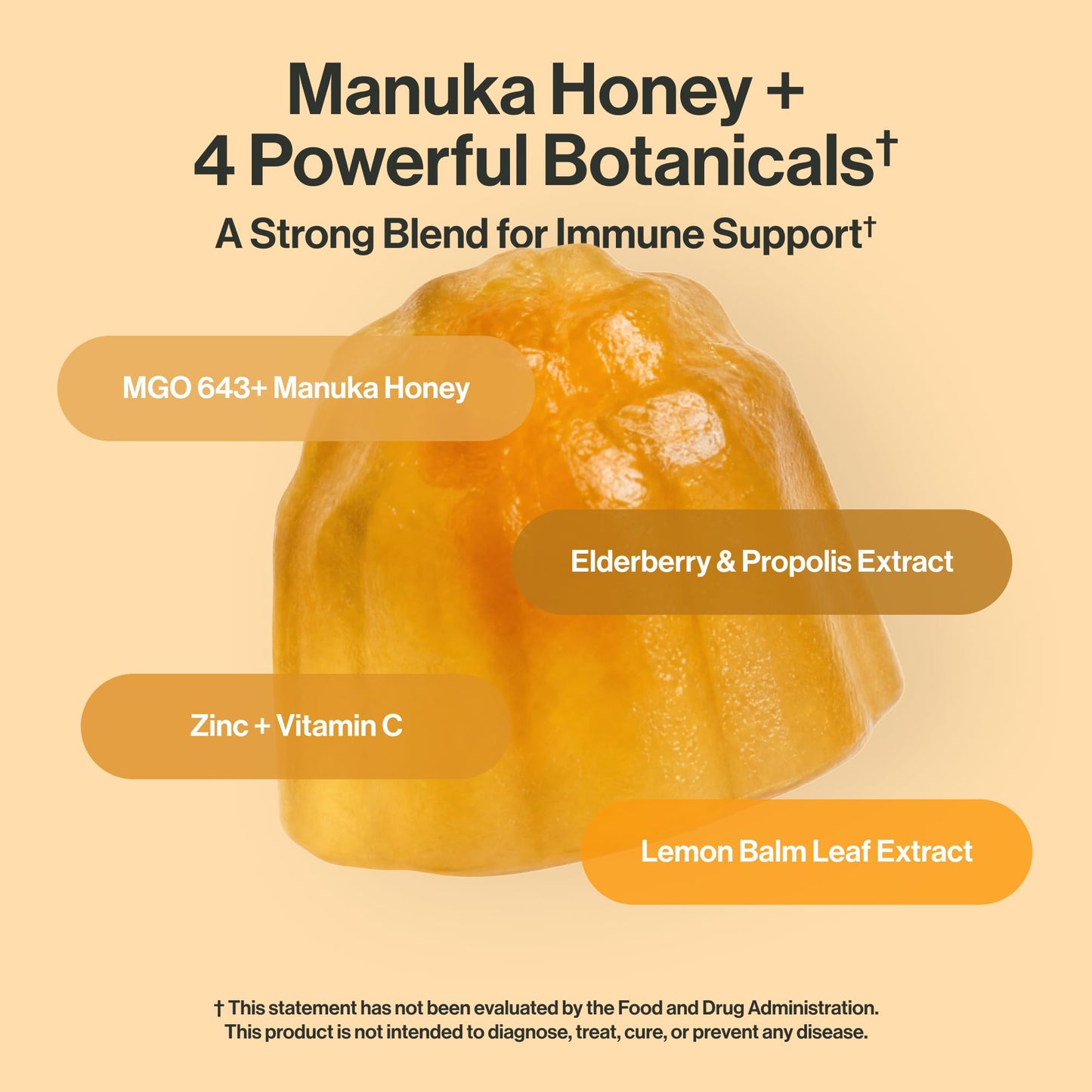 Kindnature Manuka Honey Medical Grade Gummies MGO 643+ with Zinc, Vitamin C, Elderberry - Throat Comfort & Immune Support - 60 Gummies
