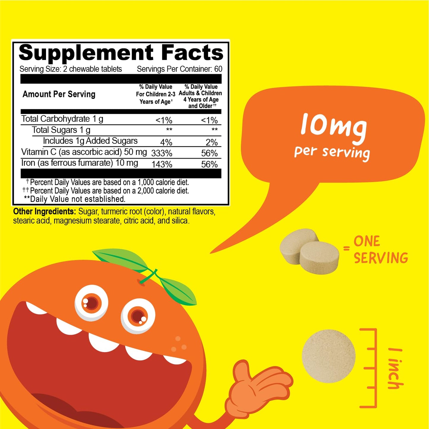VitaWorks Kids Iron 10mg with Vitamin C 50mg Chewable Tablets, 120 Count