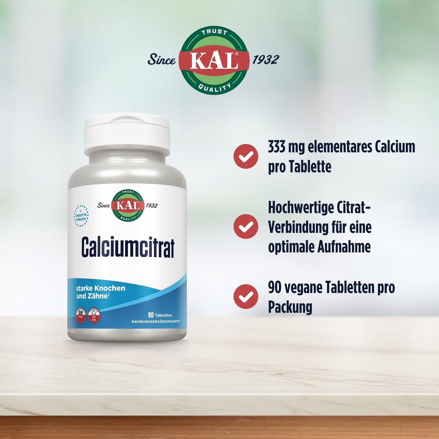KAL Calcium Citrate 1000 mg Tablets, 90 Count