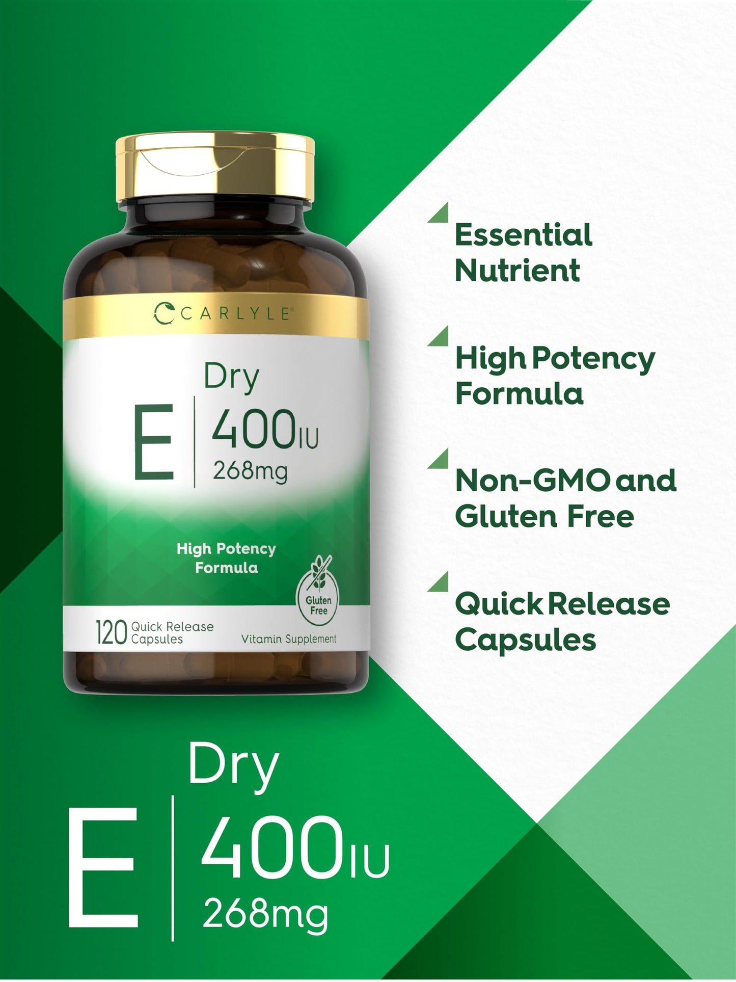 Carlyle Dry Vitamin E 400 IU D-Alpha Tocopheryl Capsules, 120 Count