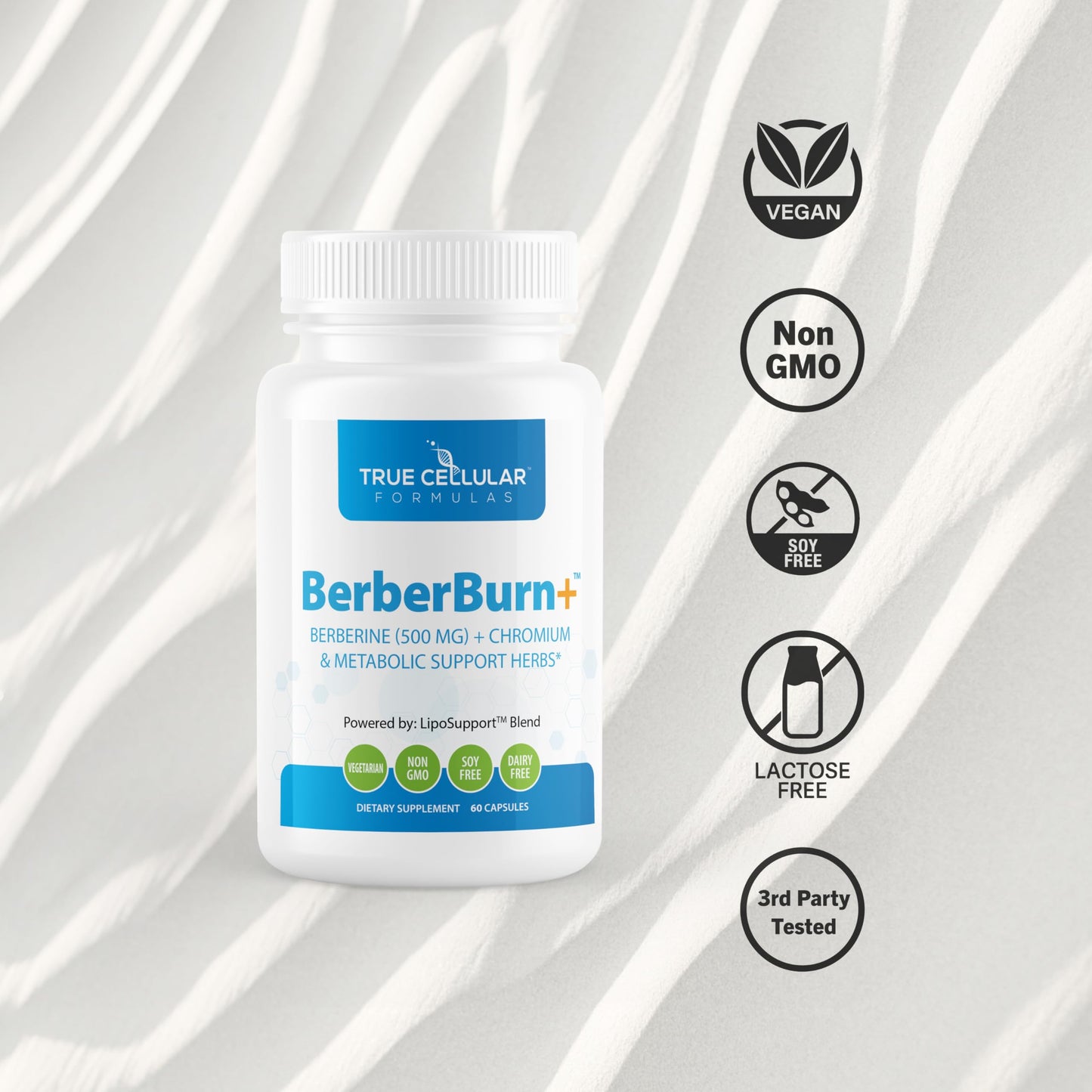 True Cellular Formulas BerberBurn+ Berberine Supplement, Magnesium & Chromium Capsules, 60 Count