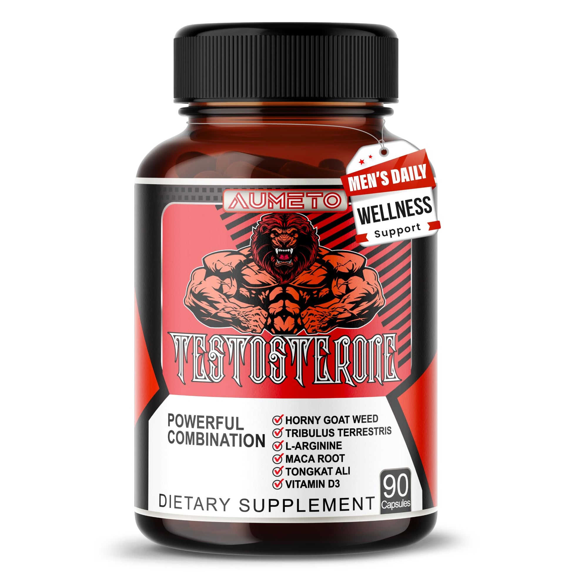 Aumeto Vitality & Wellness Support for Men with Tribulus, Tongkat Ali, Maca Root, L-Arginine & Vitamin D3 – 90 Capsules
