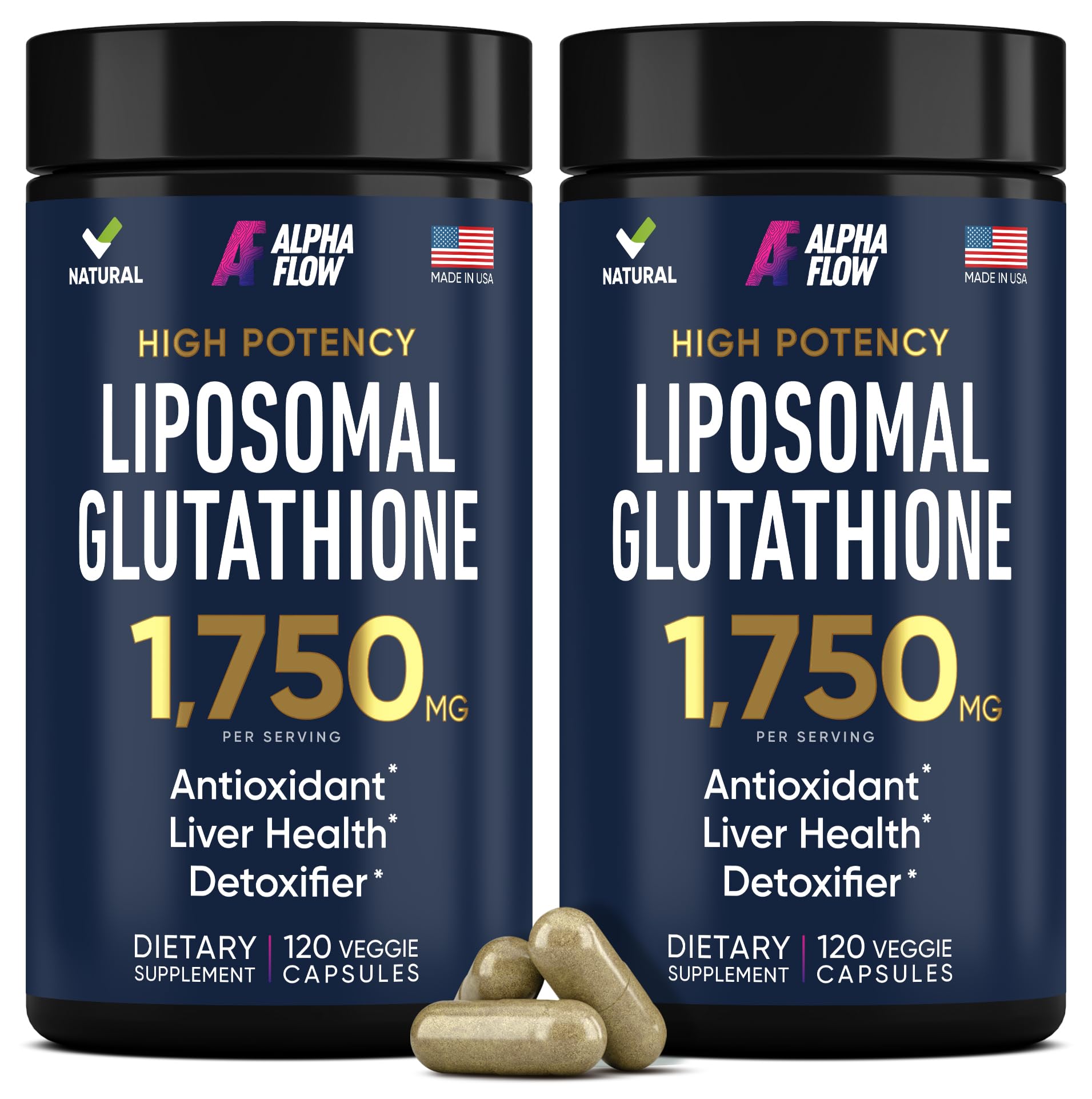 Alpha Flow Liposomal Glutathione 1100mg – High Absorption Glutathione Supplement with Vitamin C, ALA & Phospholipid Complex – Liver Function, Skin & Immune Support – 240 Capsules