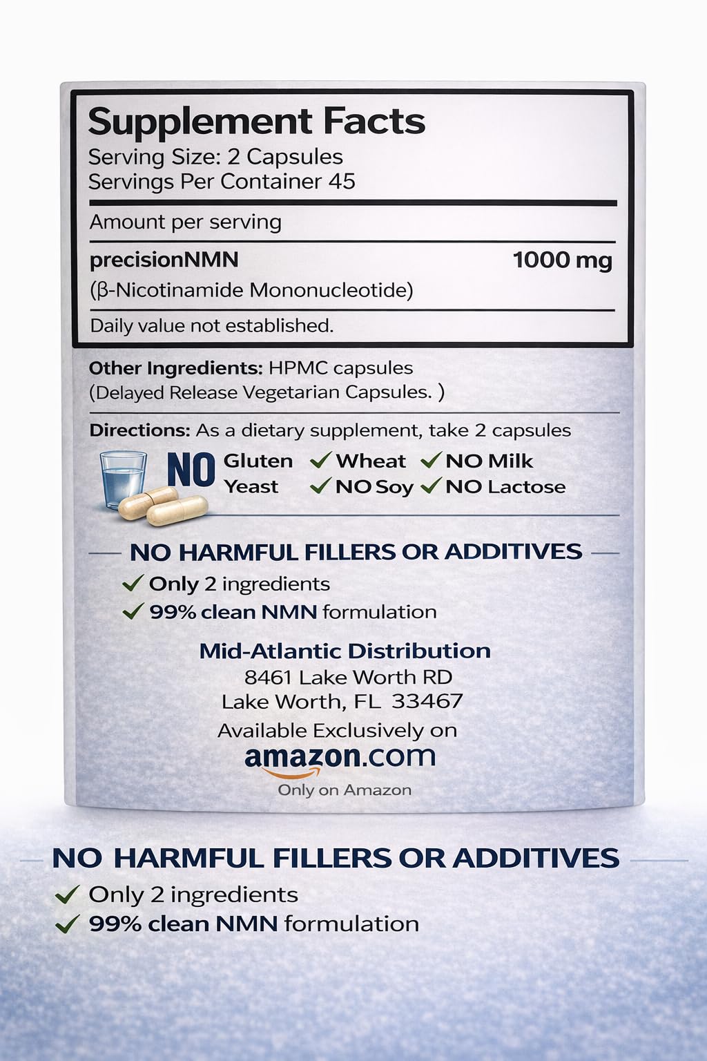 Generic NMN 1000 mg per Serving Nicotinamide Mononucleotide Capsules, 90 Count