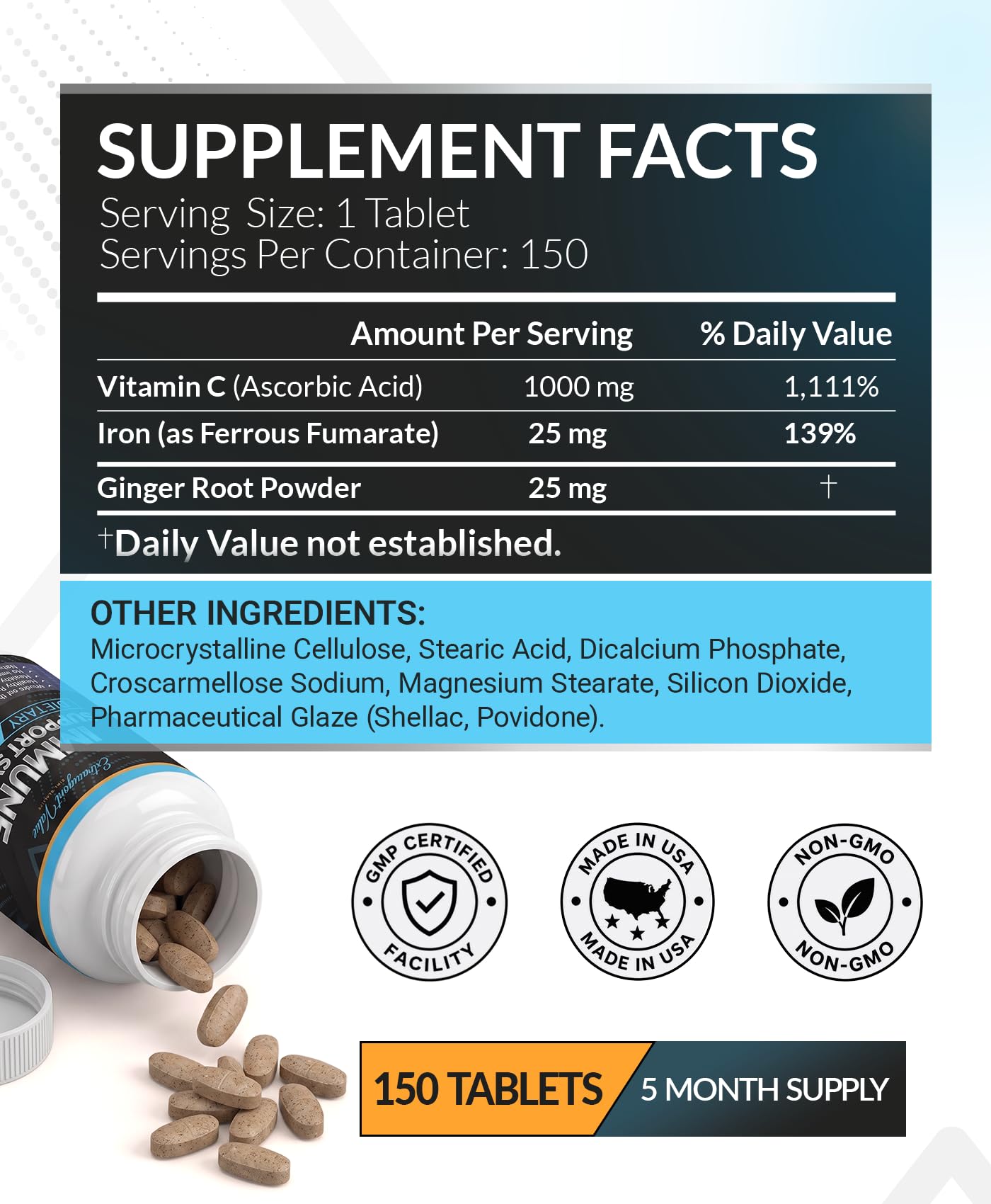 Extravagant Value Immune Support Supplement for Men and Women 150 Tablets