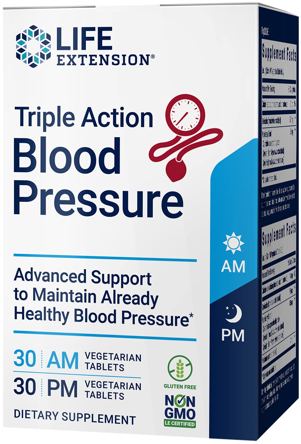 Life Extension Triple Action Blood Pressure & Heart Health Supplement with Quercetin, Stevia Extract & Melatonin Tablet, 60 Tablets