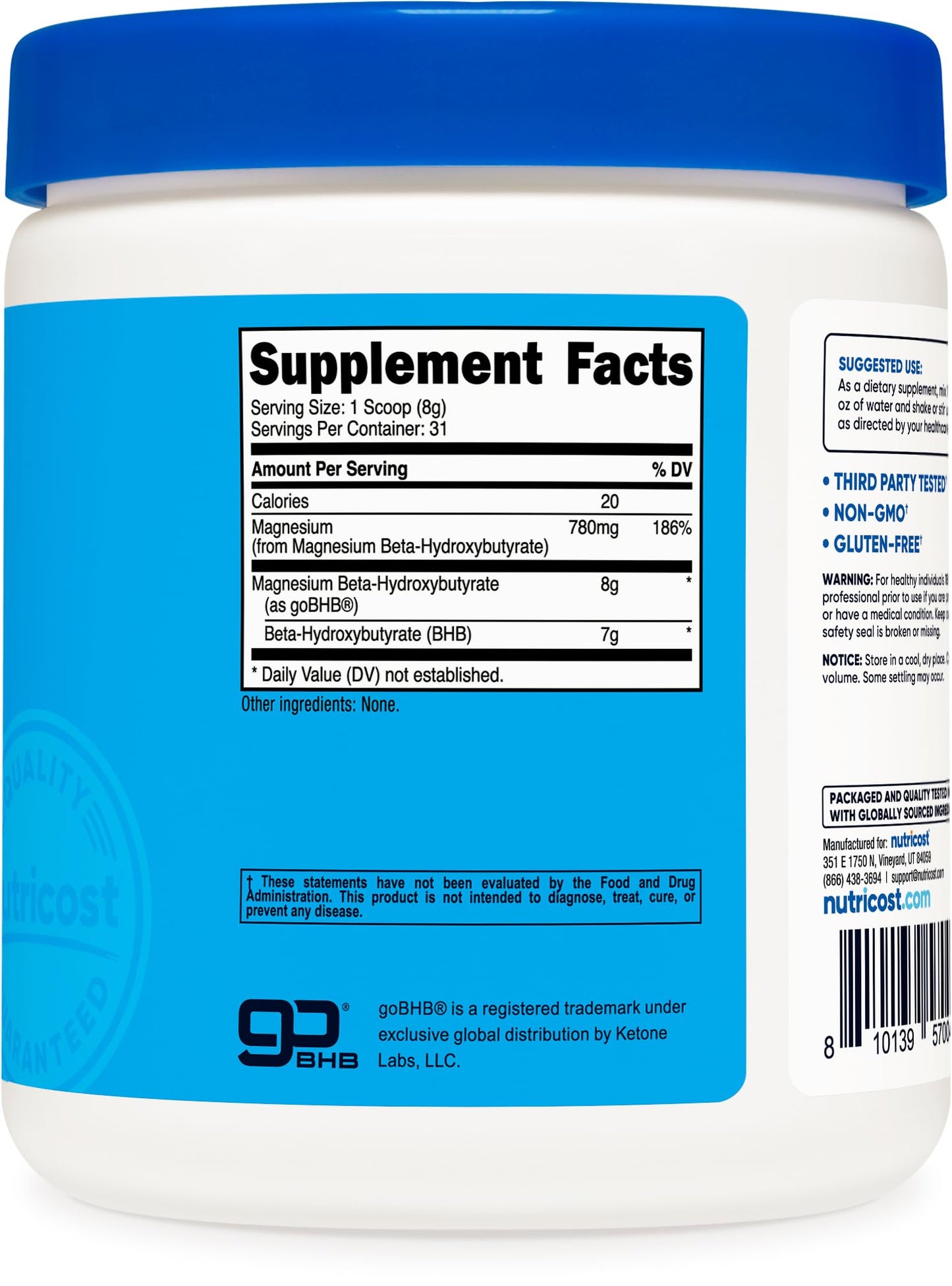 Nutricost Magnesium BHB Salts Powder 8.8 oz