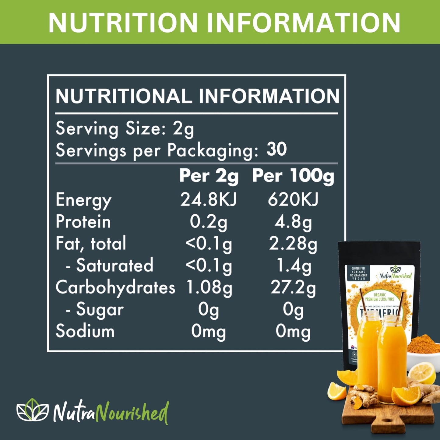 Nutra Nourished Organic Turmeric 95% Curcumin Powder 2.11 oz