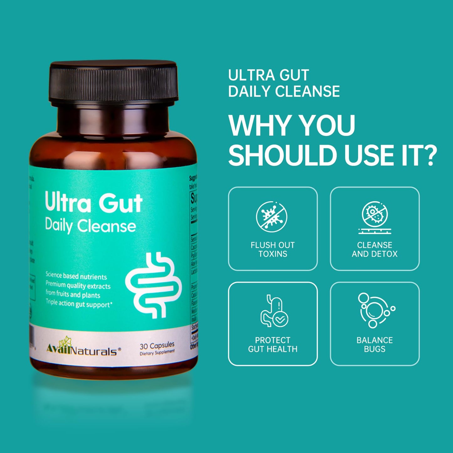 AvailNaturals Ultra Gut Daily Cleanse Capsules, 60 Count