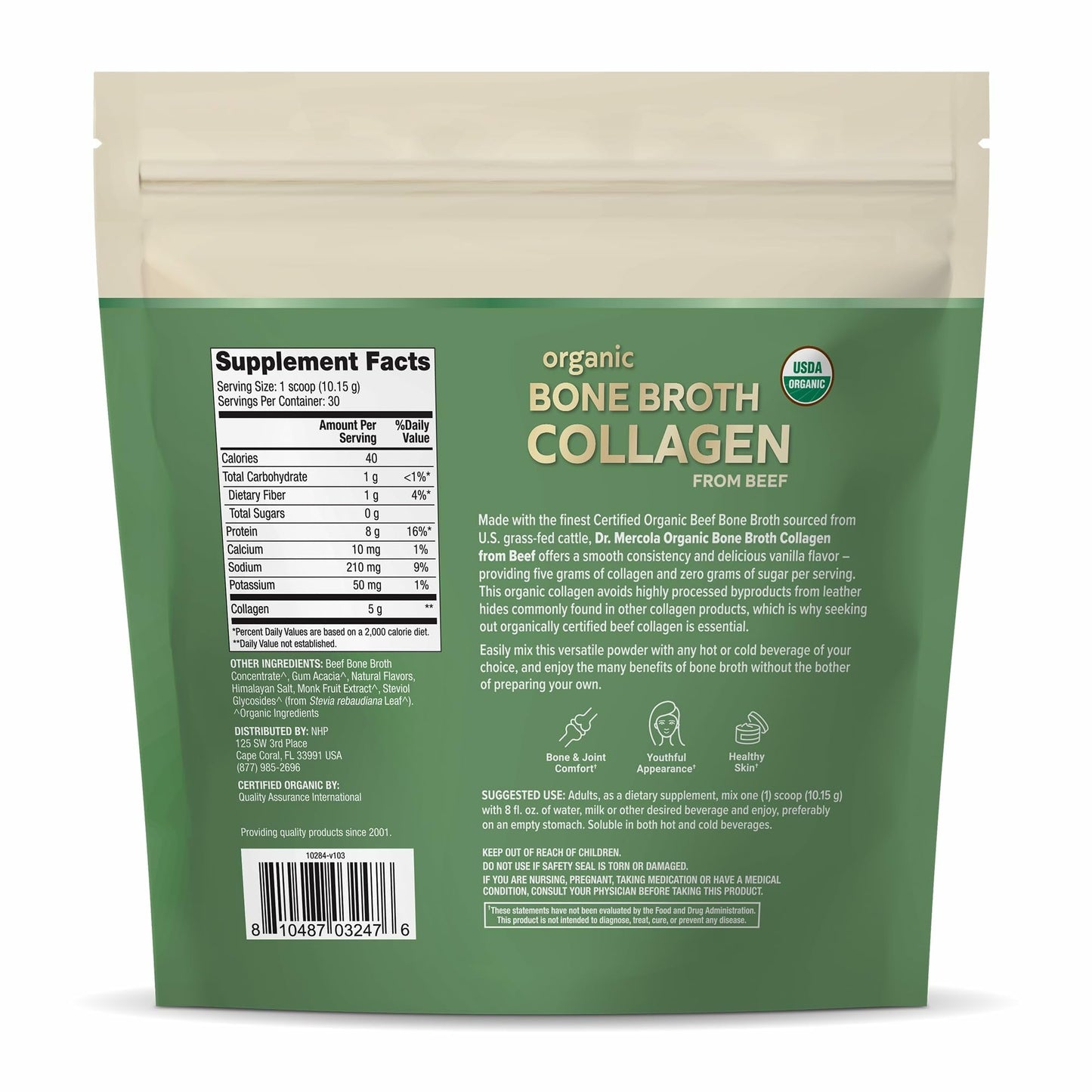 Dr. Mercola Organic Bone Broth Collagen Powder 10.74 Ounce