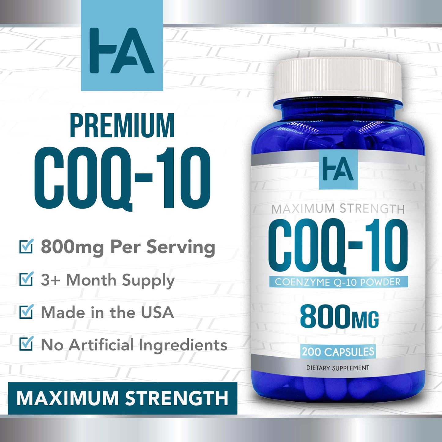 Healing Awakening CoQ10 800mg Capsules, 200 Count
