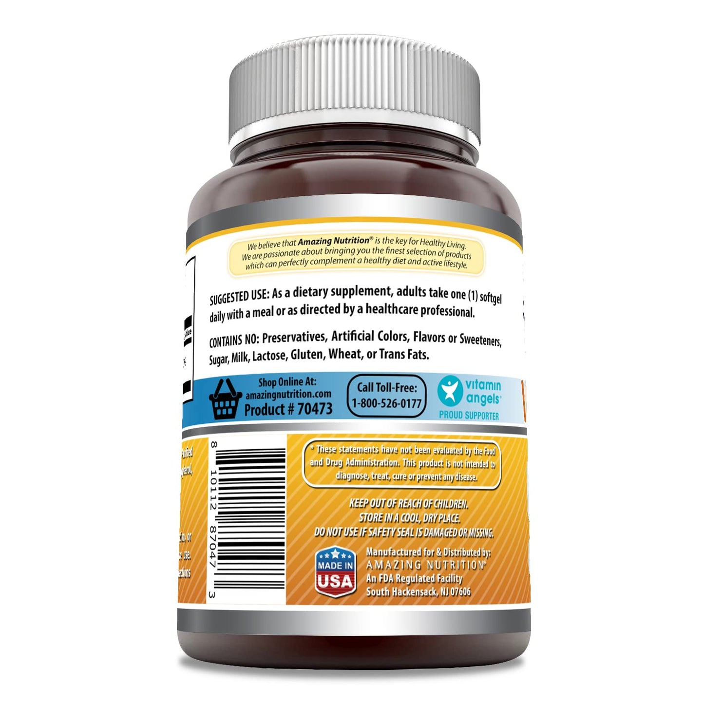 Amazing Nutrition Vitamin D3 1000 IU Softgels, Non-GMO, Gluten Free, 480 Count