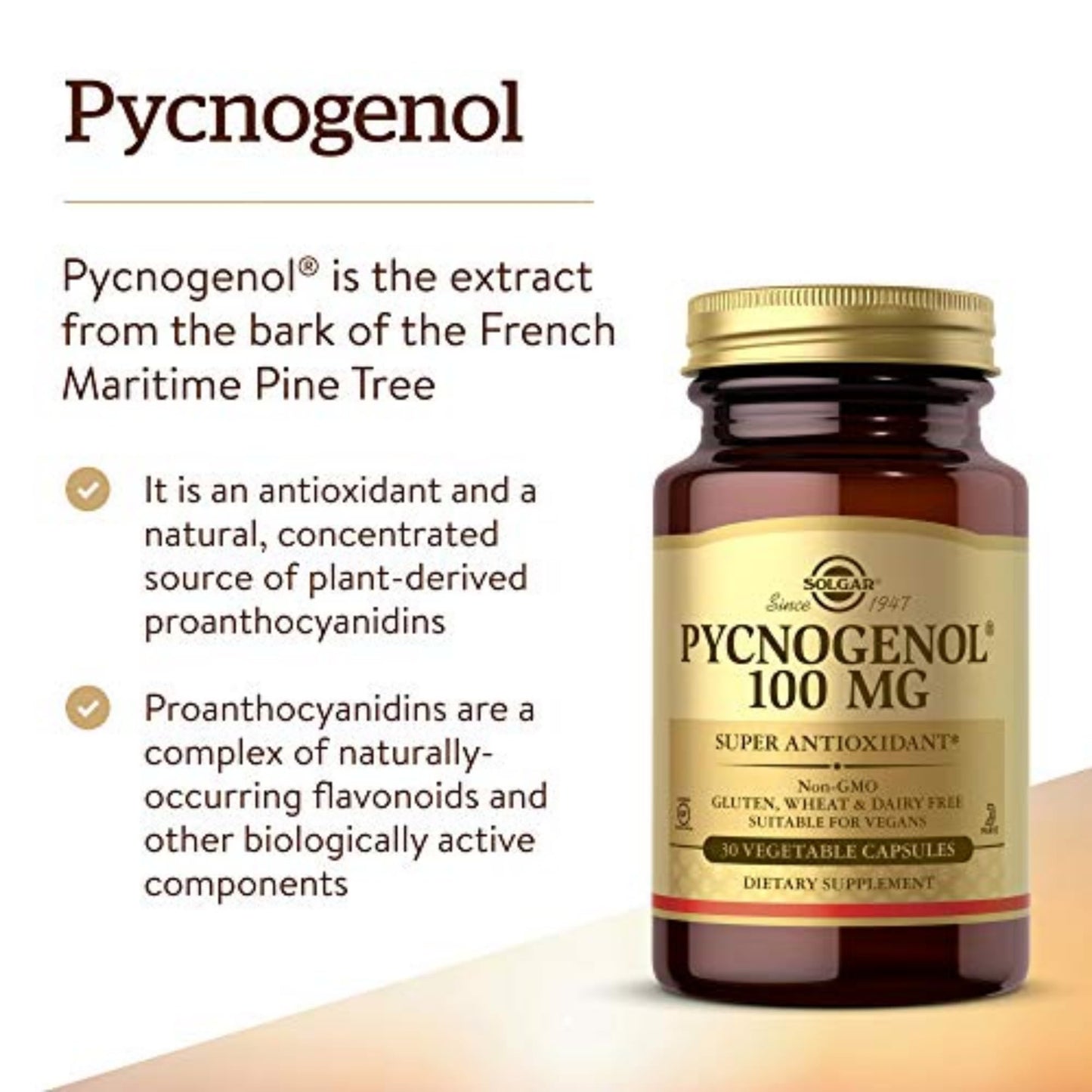 Solgar Pycnogenol 100 mg Capsules, 30 Count