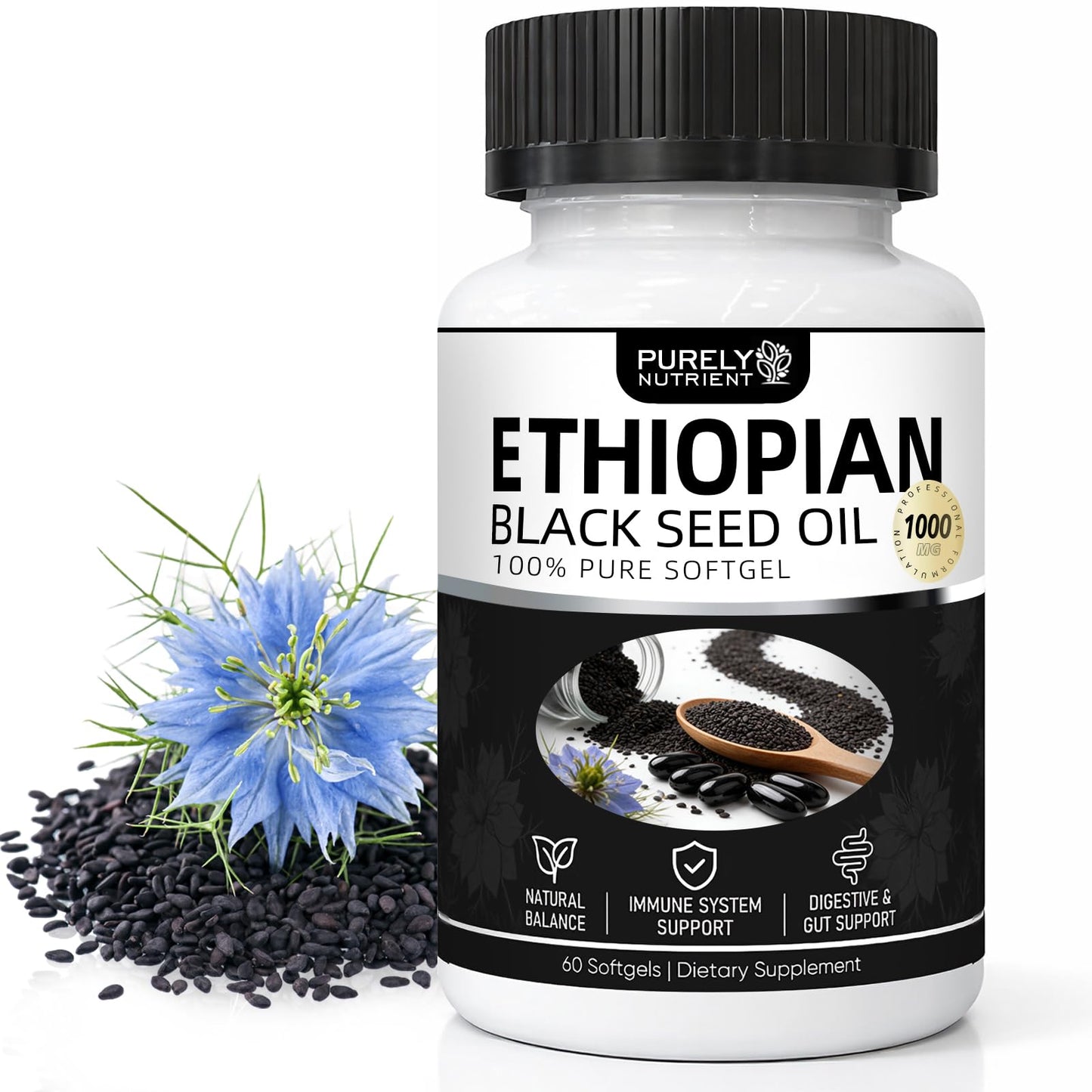 Perfexin Purely Nutrient Ethiopian Black Seed Oil Softgels, 60 Count