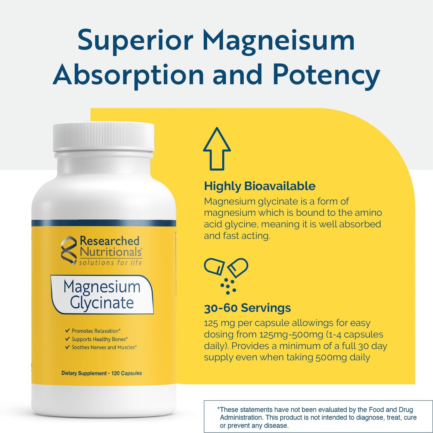 Researched Nutritionals Magnesium Glycinate 120 Capsules