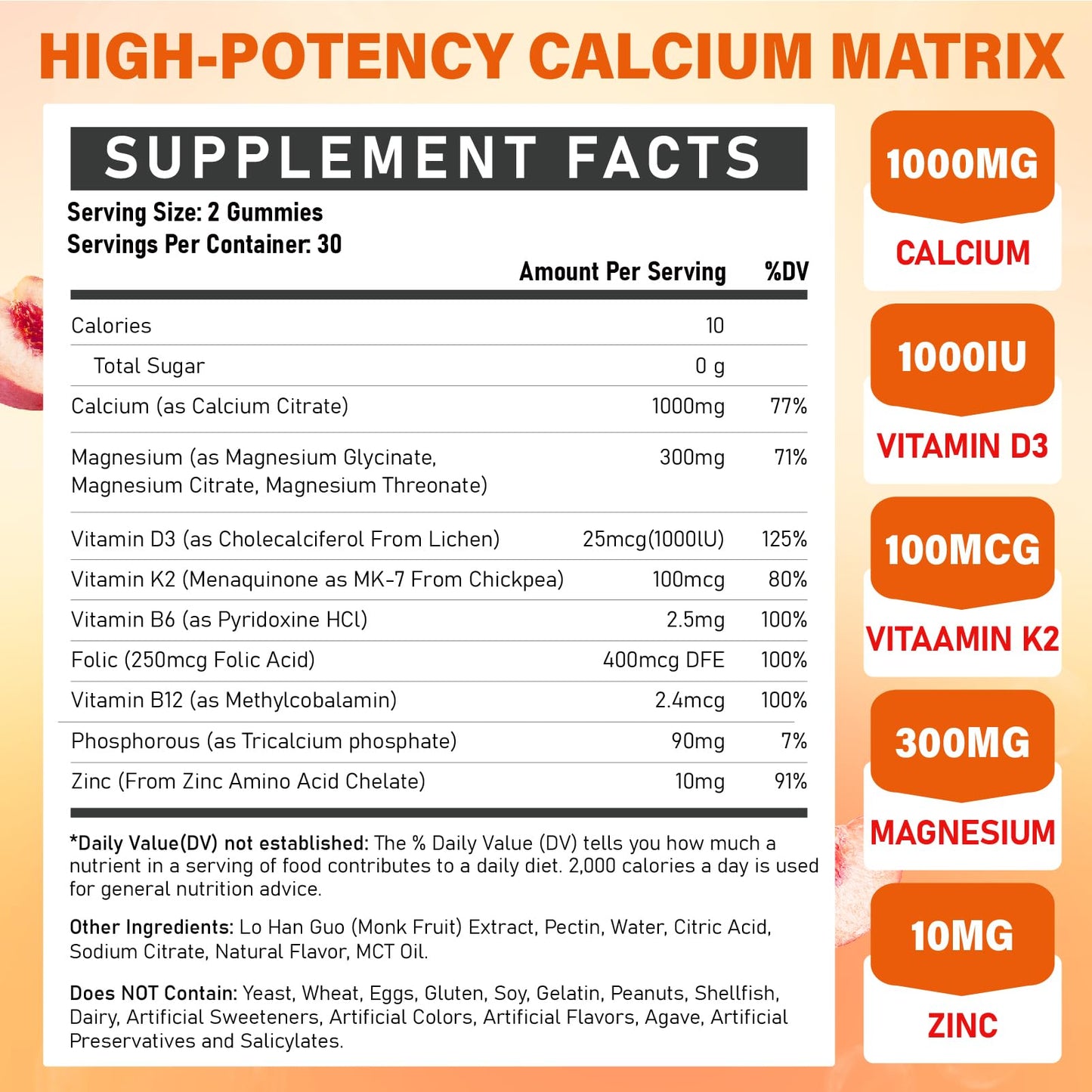 Edmmyliy Calcium Magnesium Zinc Supplement Gummies with Vitamin D3 K2 & B Complex, 120 Gummies