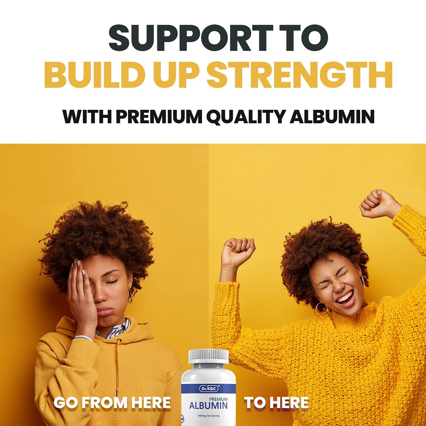 Dr.K&C Premium Albumin Protein Supplement 1000mg, Daily Energy & Wellness Support, 360 Tablets