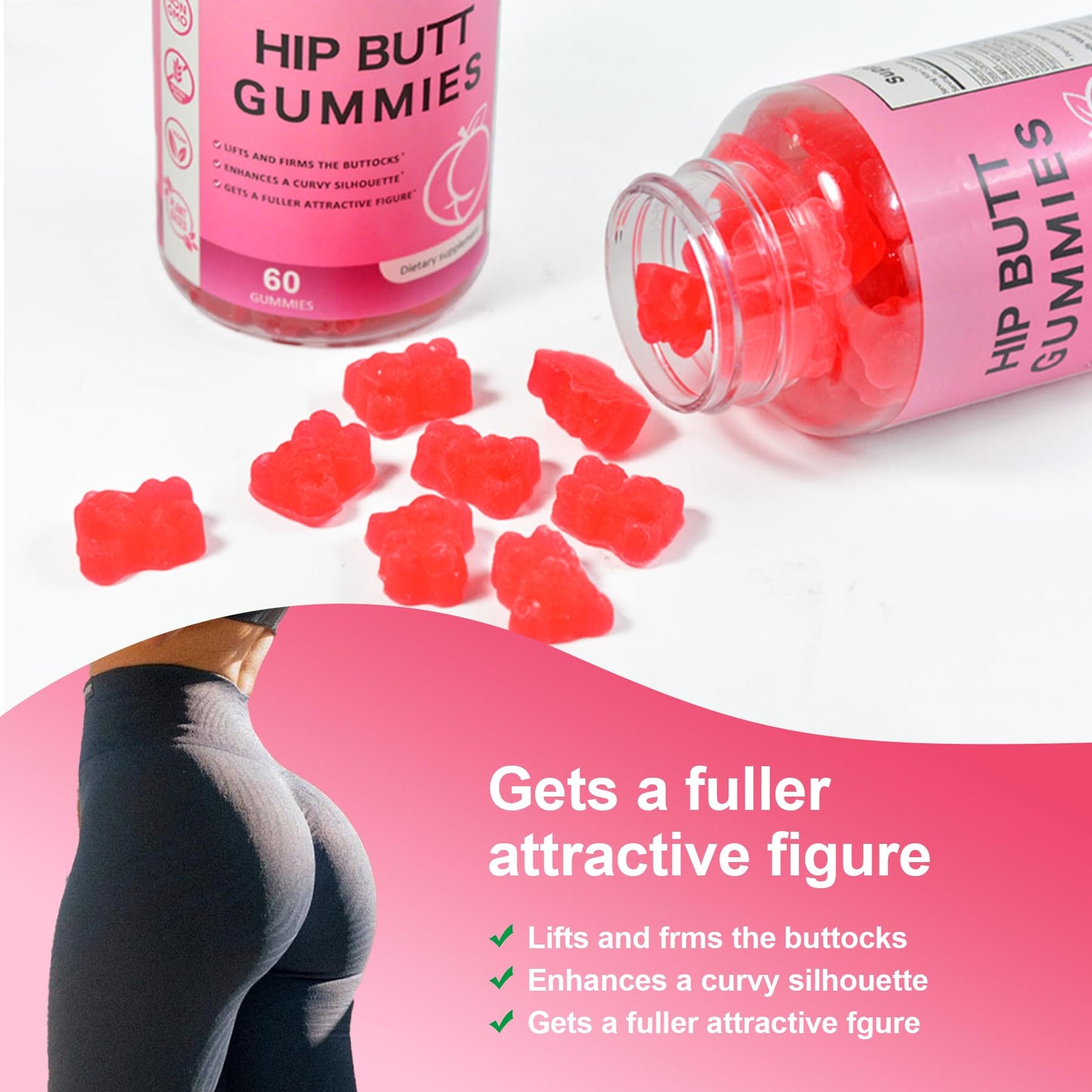 Laicuherb BBL Gummies for Women Curves-Berry Flavor Booty Gummies with Vitamin A, C, B6, 60 Gummies