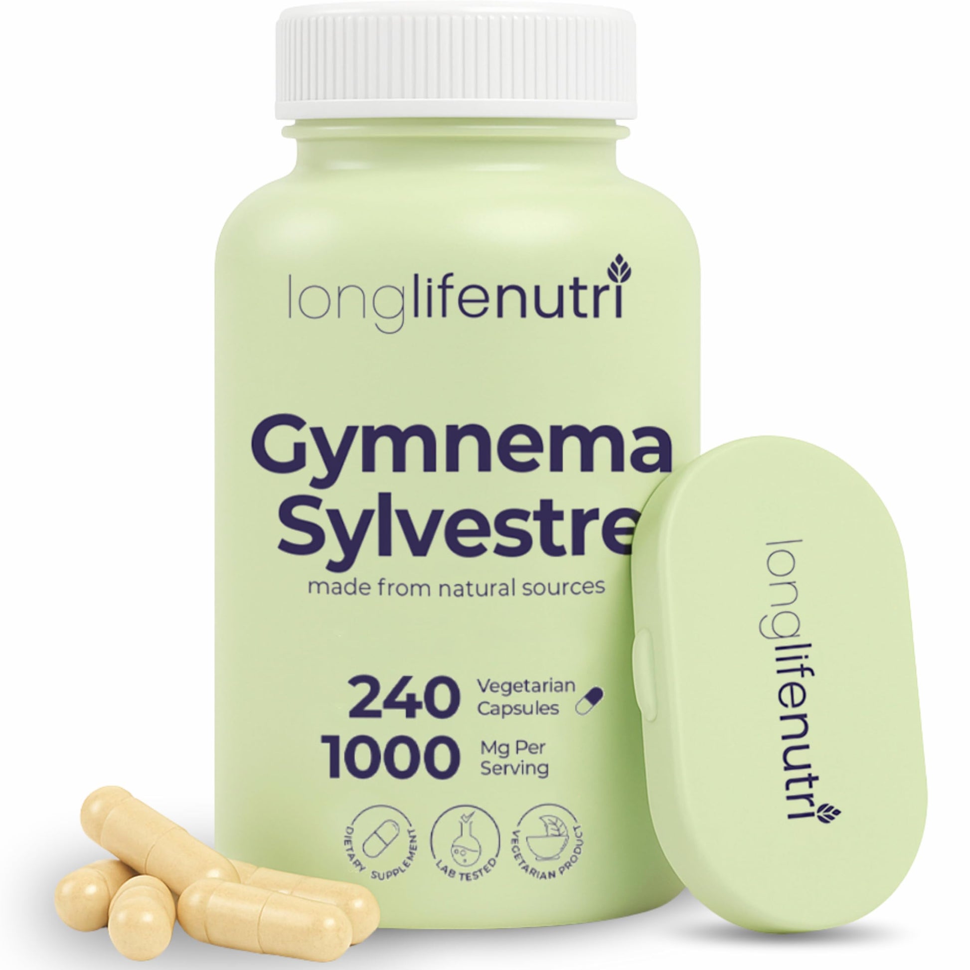 LongLifeNutri Gymnema Sylvestre 1000mg Organic 20:1 Leaf Extract Capsule 240 Count