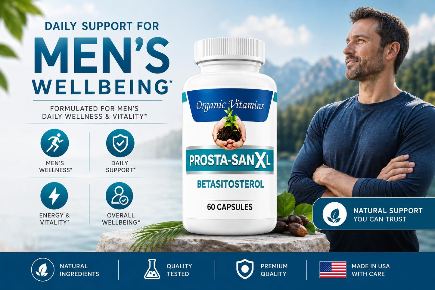Prosta San XL Beta Sitosterol with Saw Palmetto Men's Wellness Formula Daily Nutritional Support, 60 Capsules