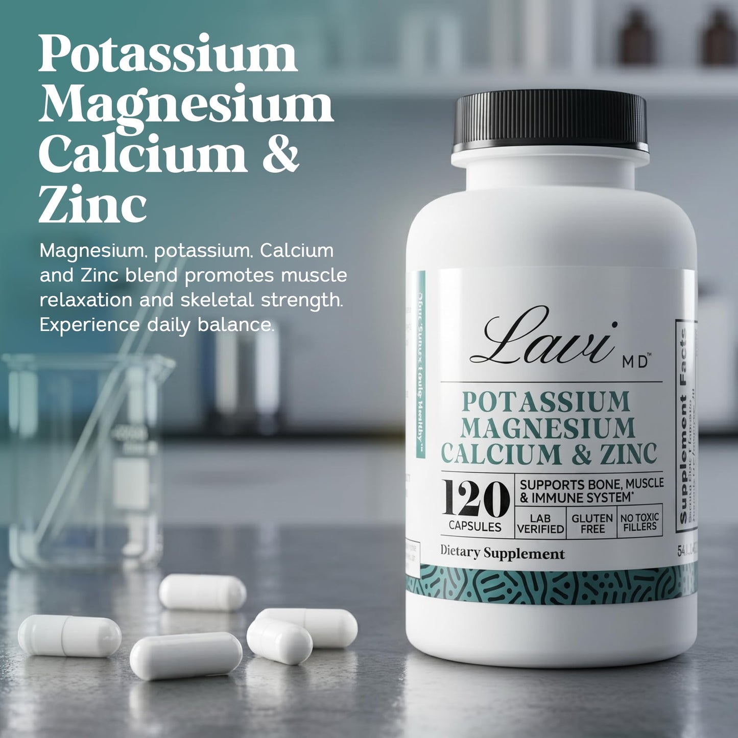 LaviMD Potassium Magnesium Zinc Calcium Supplement Capsule, 120