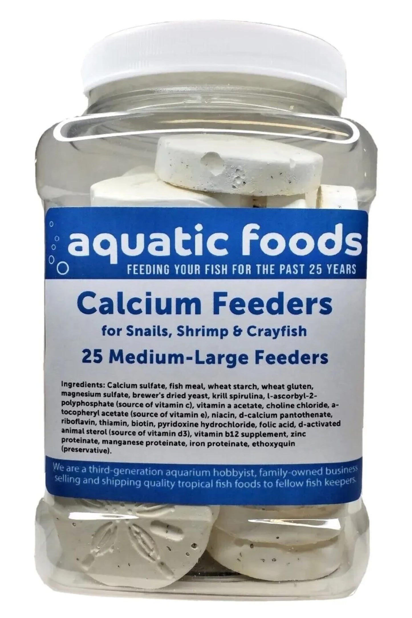 Aquatic Foods Inc. Calcium Feeders Medium-Large Disks Sinking Tablet, 25 Count