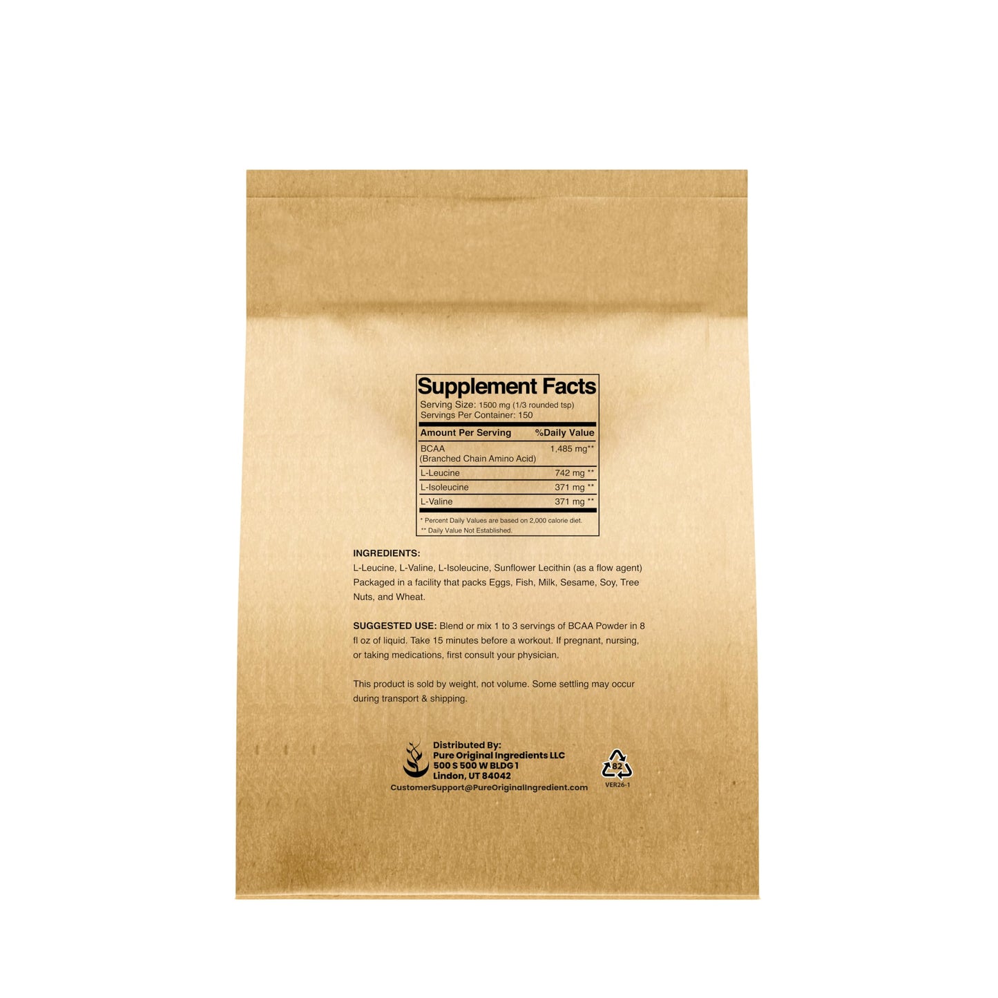 Pure Original Ingredients Unflavored Instantized BCAA Powder, 8 Ounce