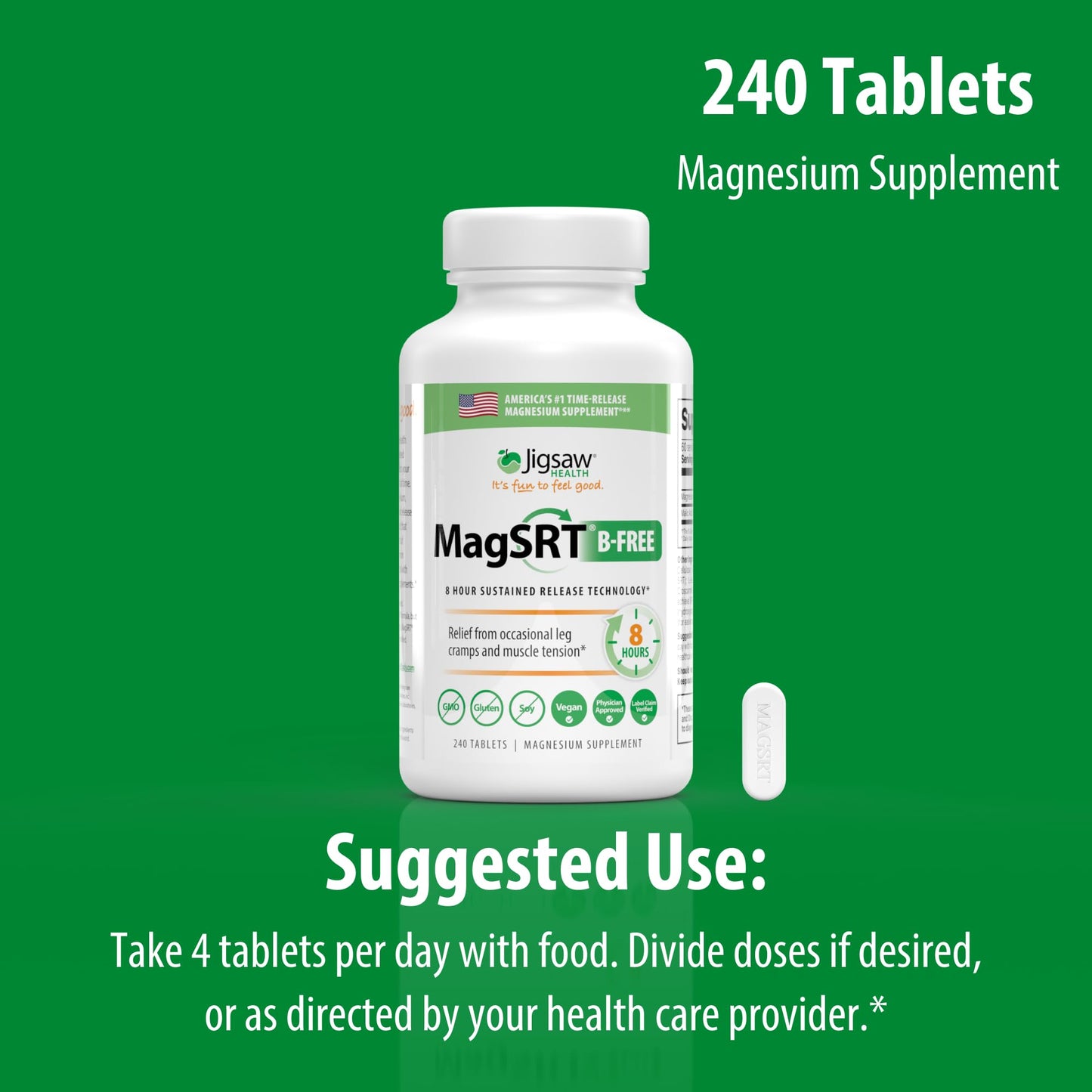 Jigsaw Health Magnesium Bundle: MagSRT (B-Free) Tablets, 240 Tablets, and MagSoothe 60 Servings (2-Pack)