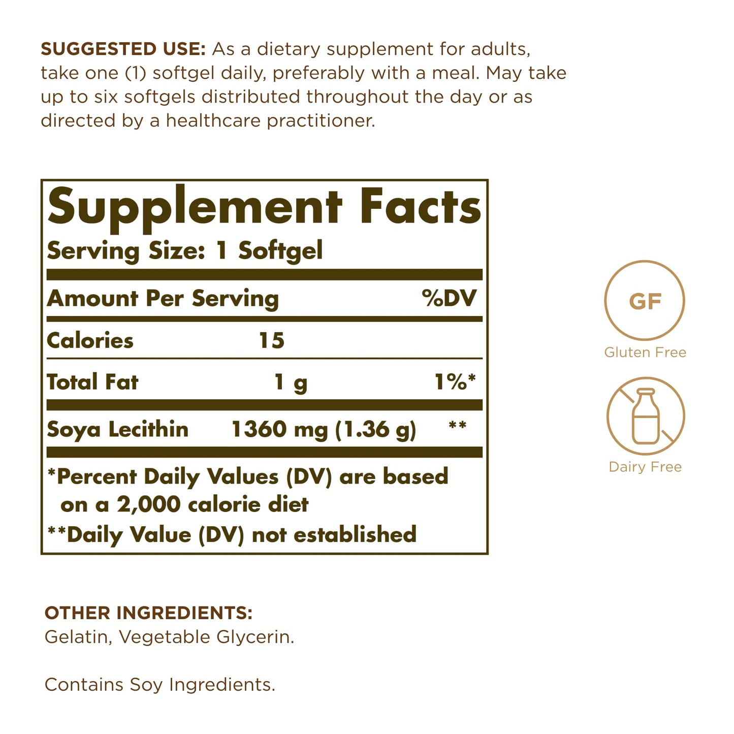 Solgar Soya Lecithin 1360 mg Softgels, 100 Count