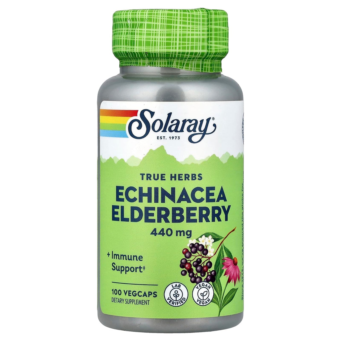 SOLARAY Echinacea and Elderberry Supplement Capsules, 100 Capsules
